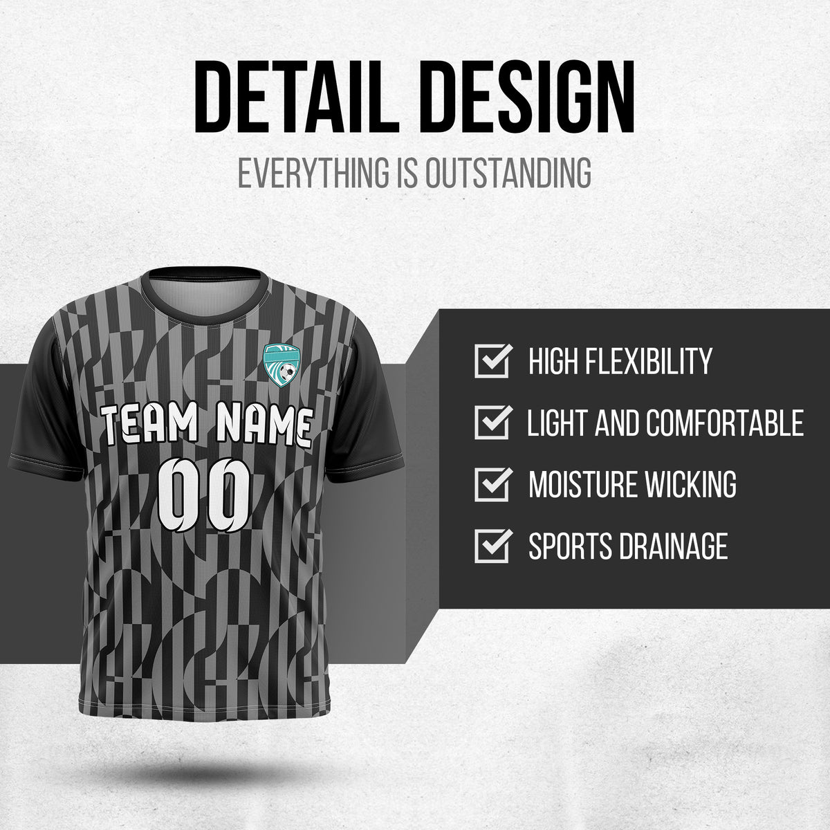 Soccer Jersey - Round Neck - Full Pattern - Design 4 - Dark Grey