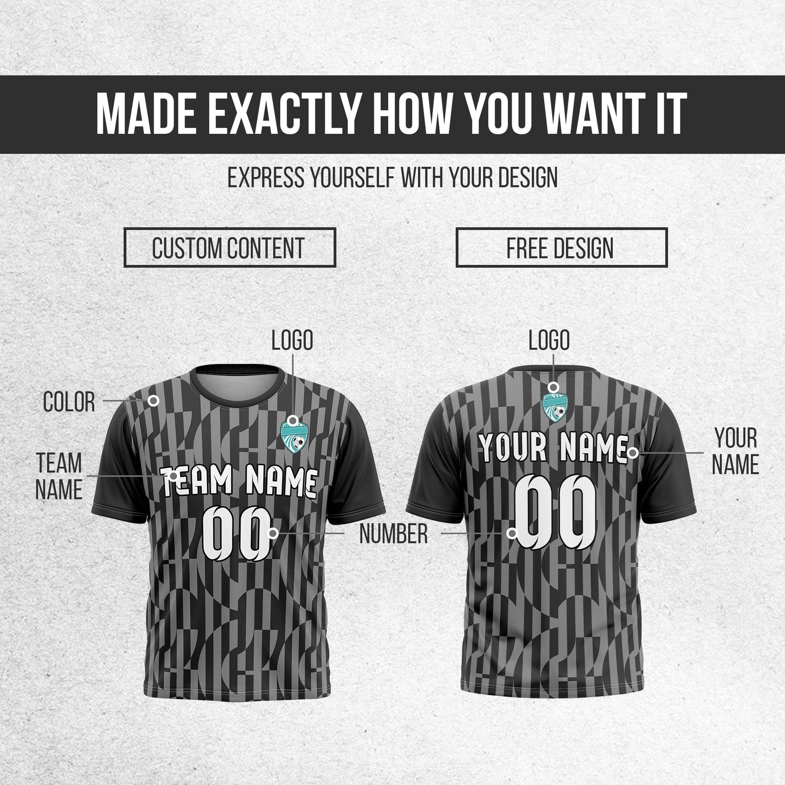 Soccer Jersey - Round Neck - Full Pattern - Design 4 - Dark Grey