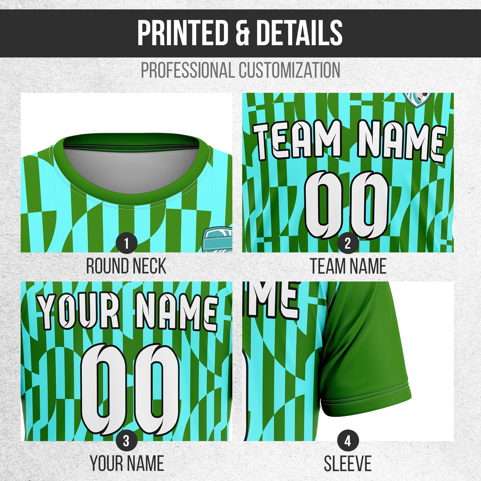 Soccer Jersey - Round Neck - Full Pattern - Design 4 - Green