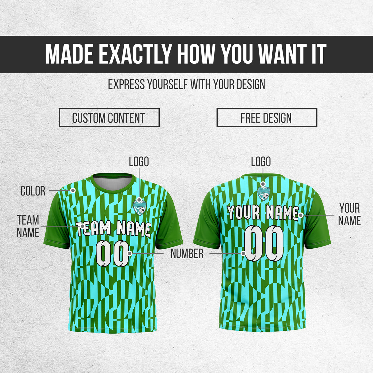 Soccer Jersey - Round Neck - Full Pattern - Design 4 - Green
