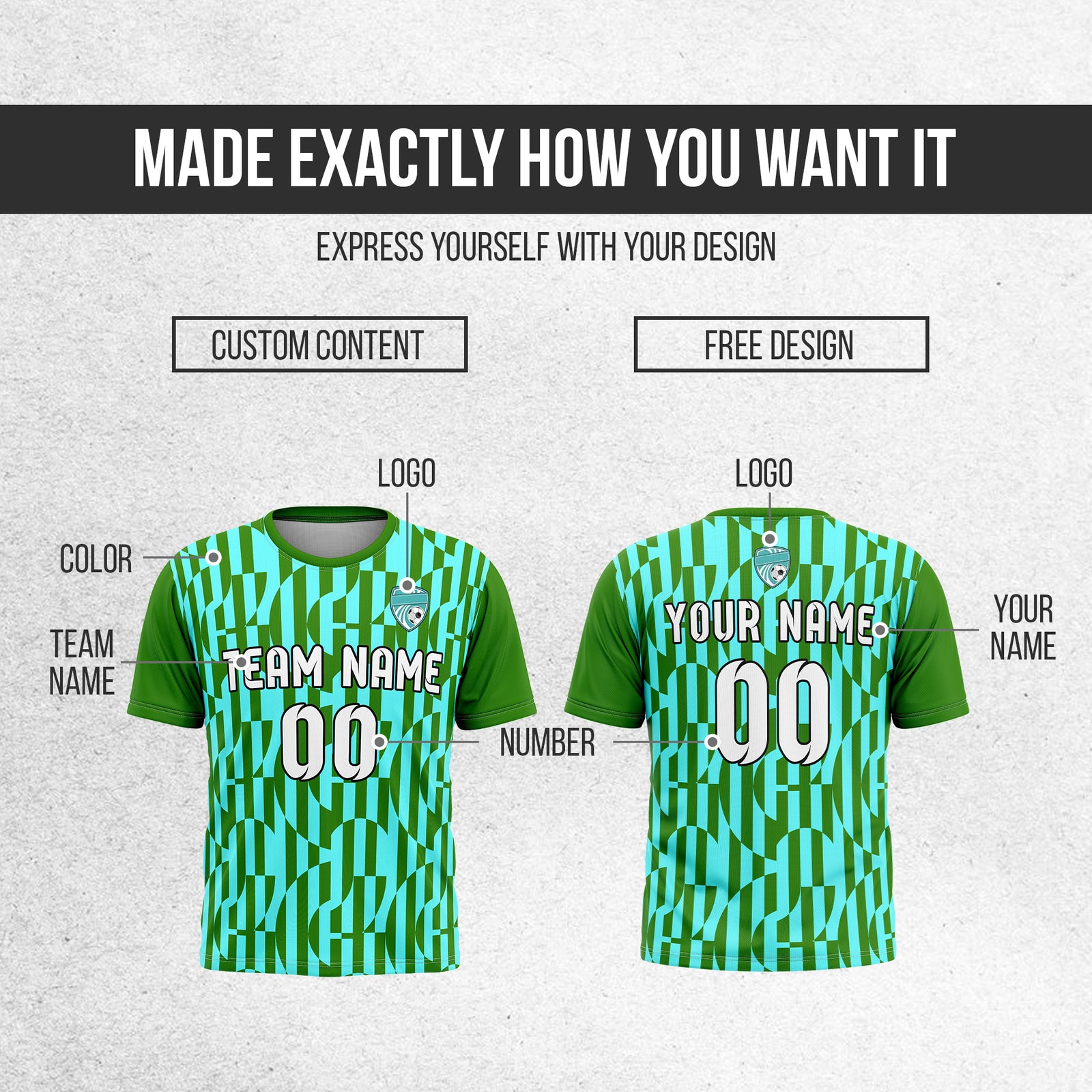 Soccer Jersey - Round Neck - Full Pattern - Design 4 - Green