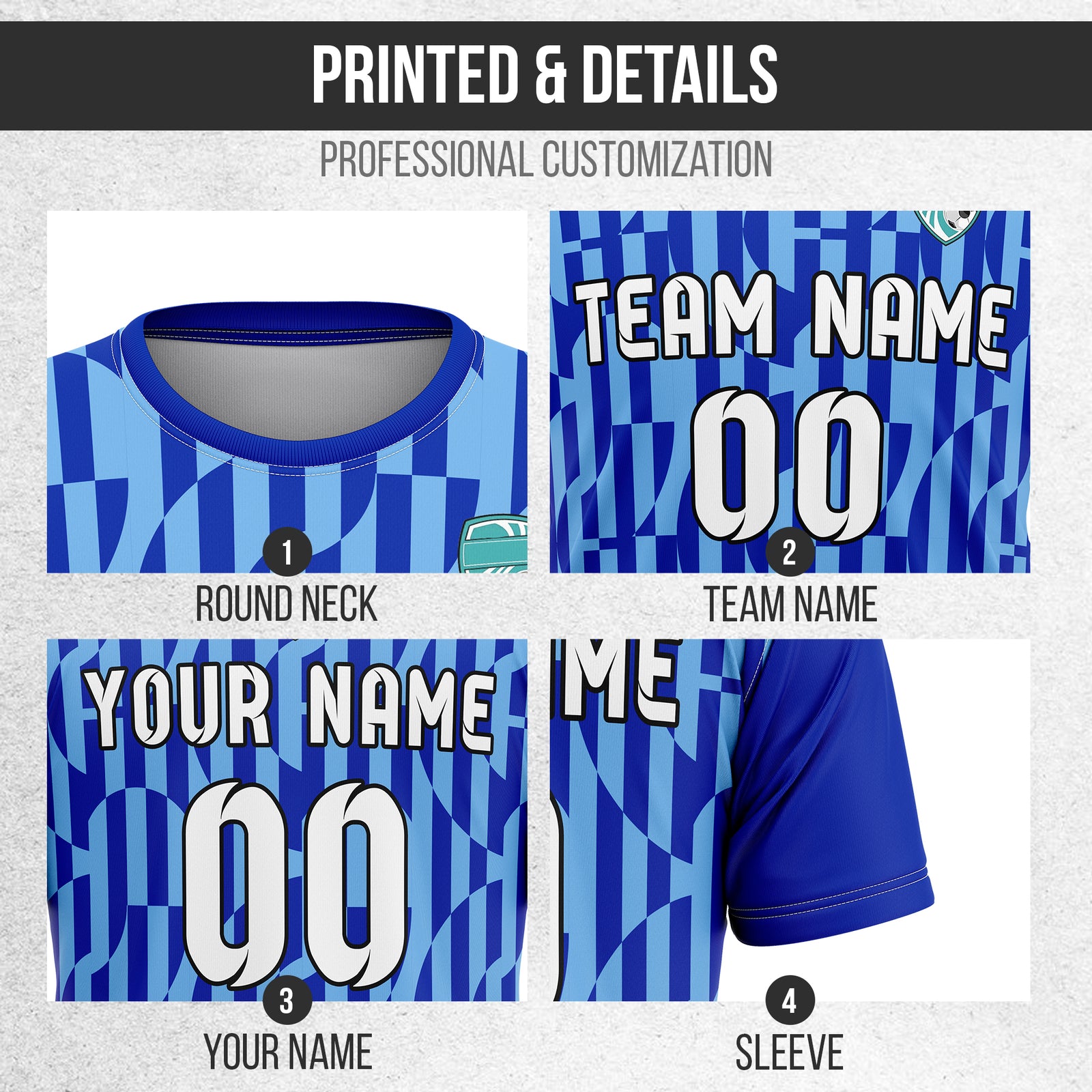 Soccer Jersey - Round Neck - Full Pattern - Design 4 - Navy