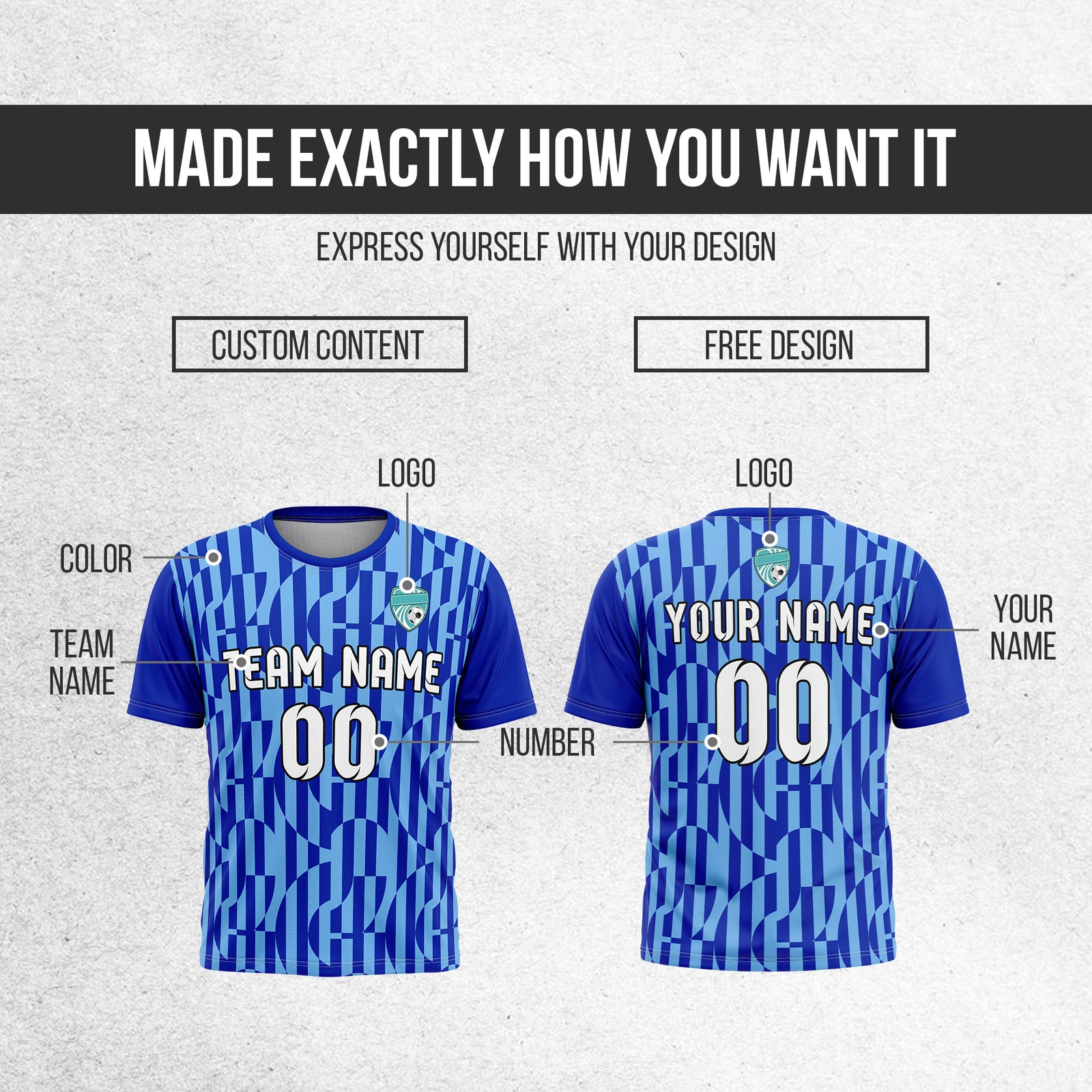 Soccer Jersey - Round Neck - Full Pattern - Design 4 - Navy