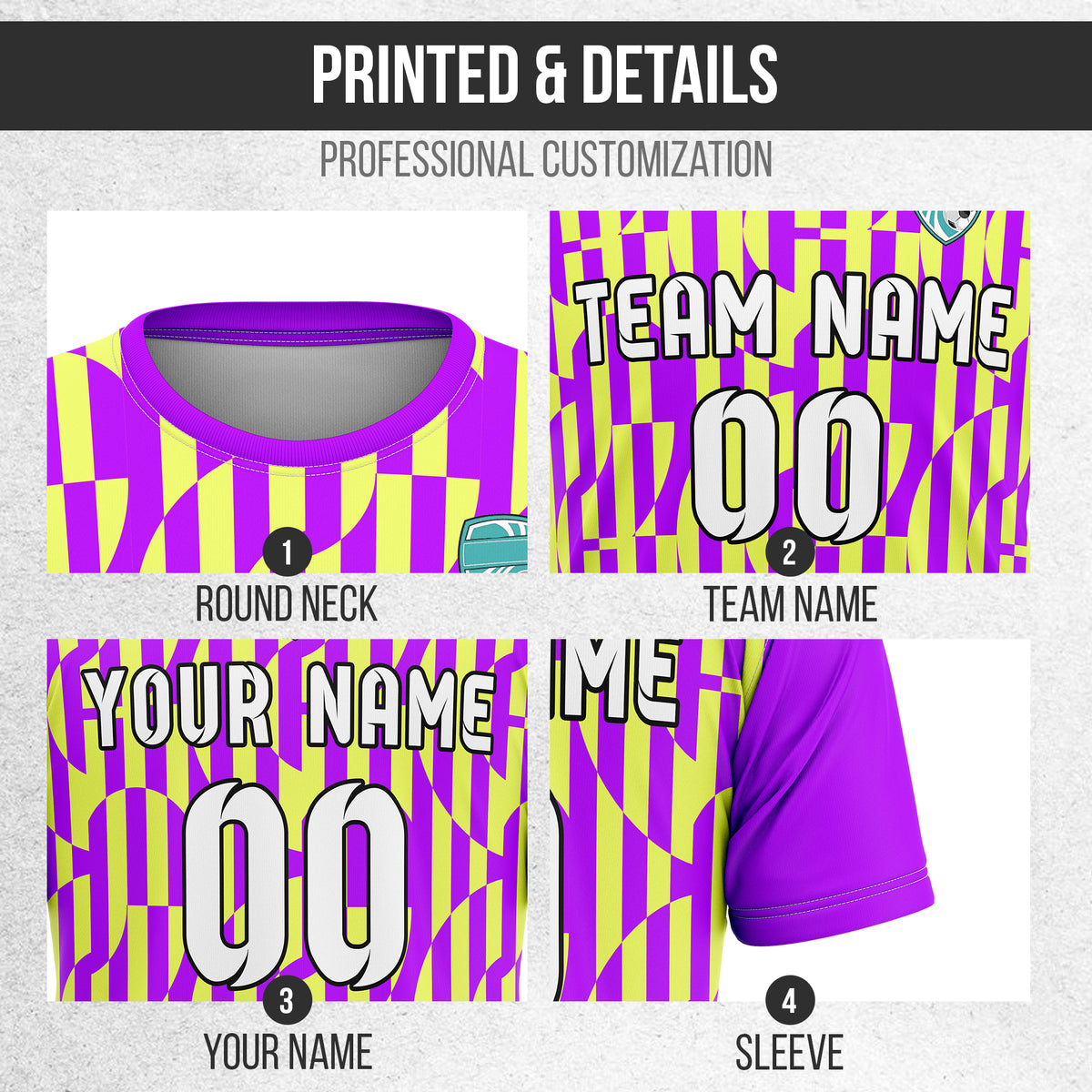 Soccer Jersey - Round Neck - Full Pattern - Design 4 - Purple