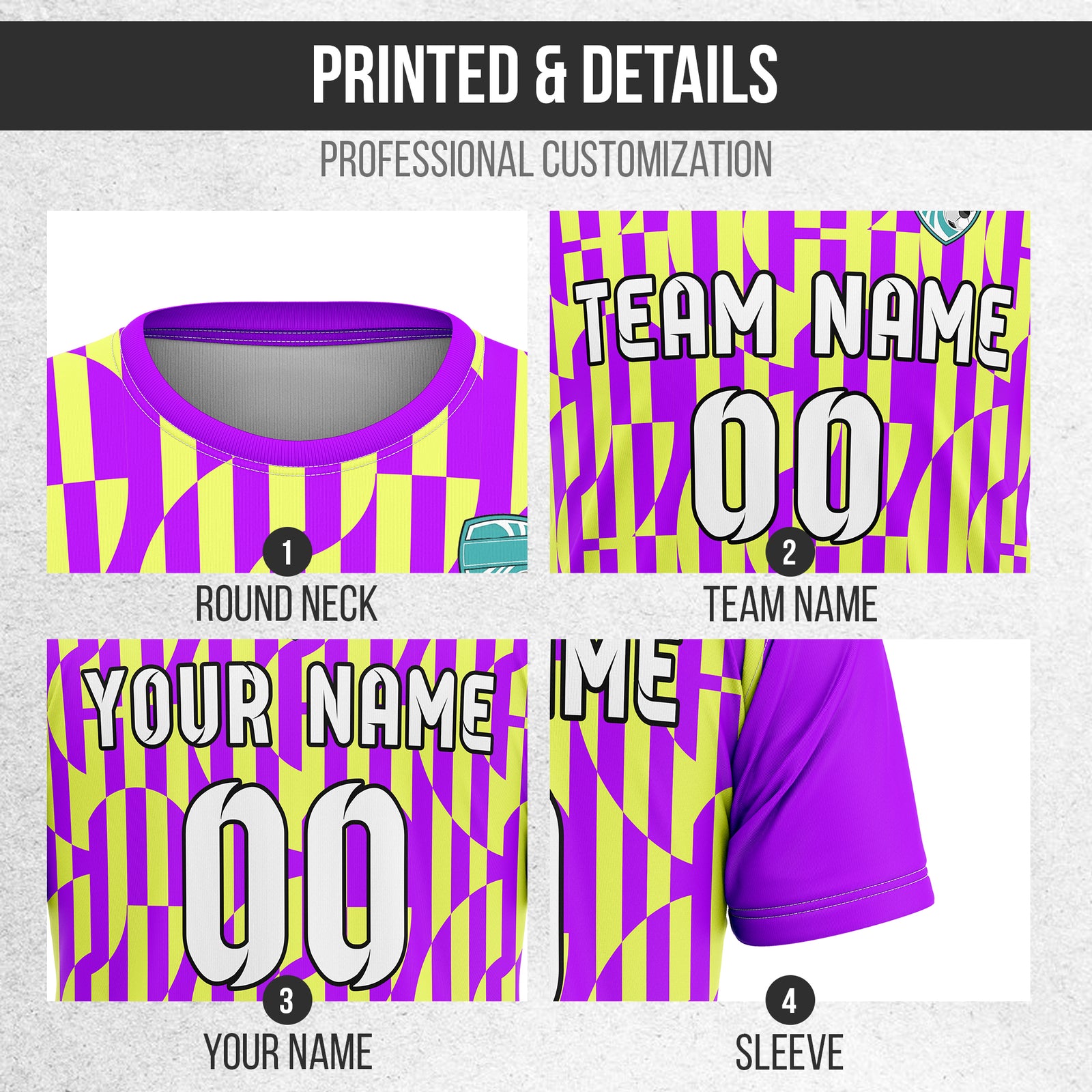 Soccer Jersey - Round Neck - Full Pattern - Design 4 - Purple
