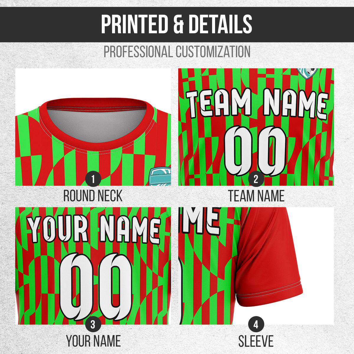 Soccer Jersey - Round Neck - Full Pattern - Design 4 - Red
