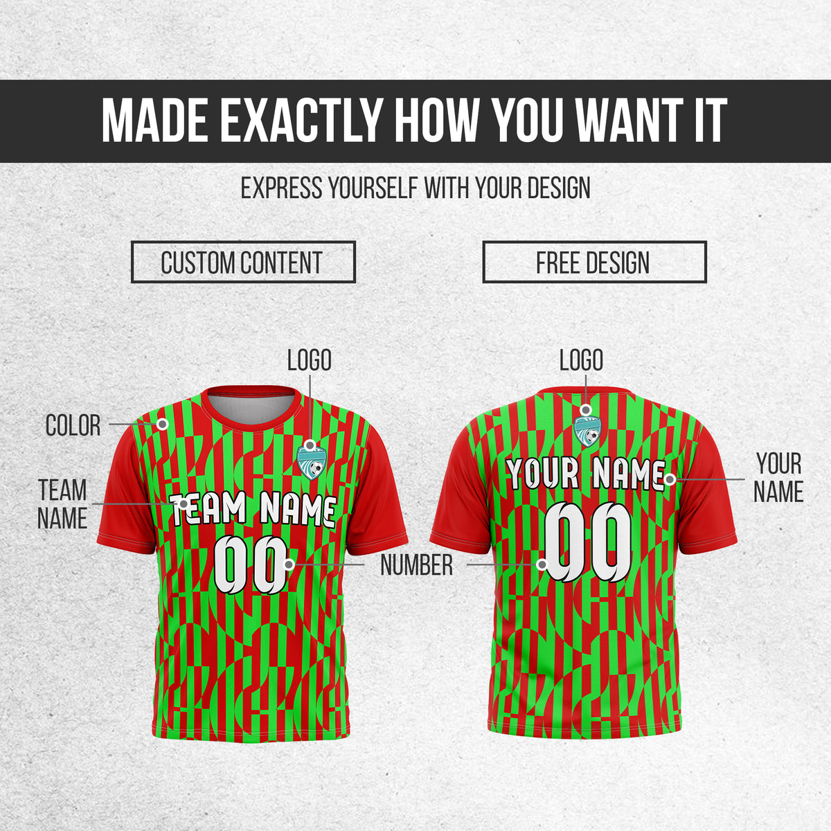 Soccer Jersey - Round Neck - Full Pattern - Design 4 - Red