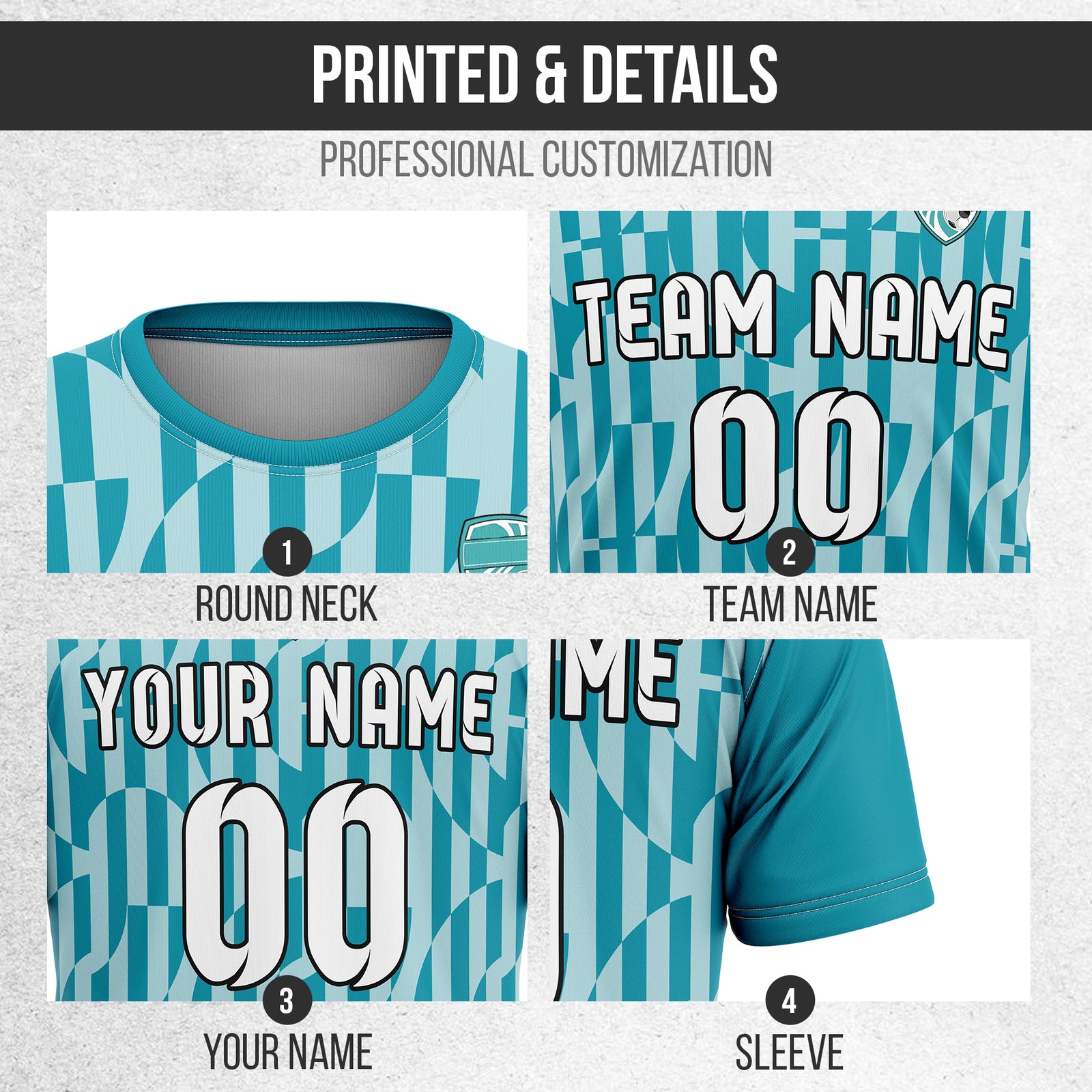 Soccer Jersey - Round Neck - Full Pattern - Design 4 - Teal