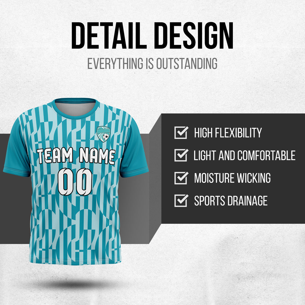 Soccer Jersey - Round Neck - Full Pattern - Design 4 - Teal