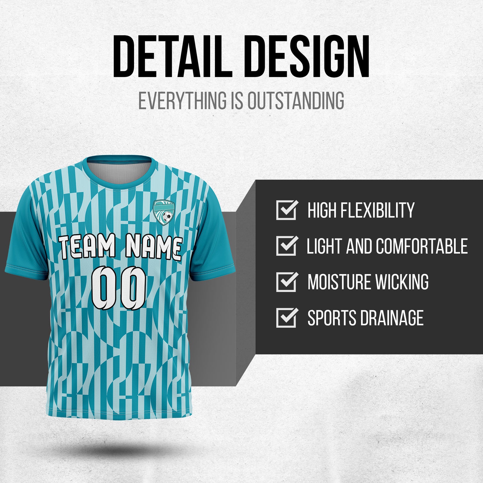 Soccer Jersey - Round Neck - Full Pattern - Design 4 - Teal