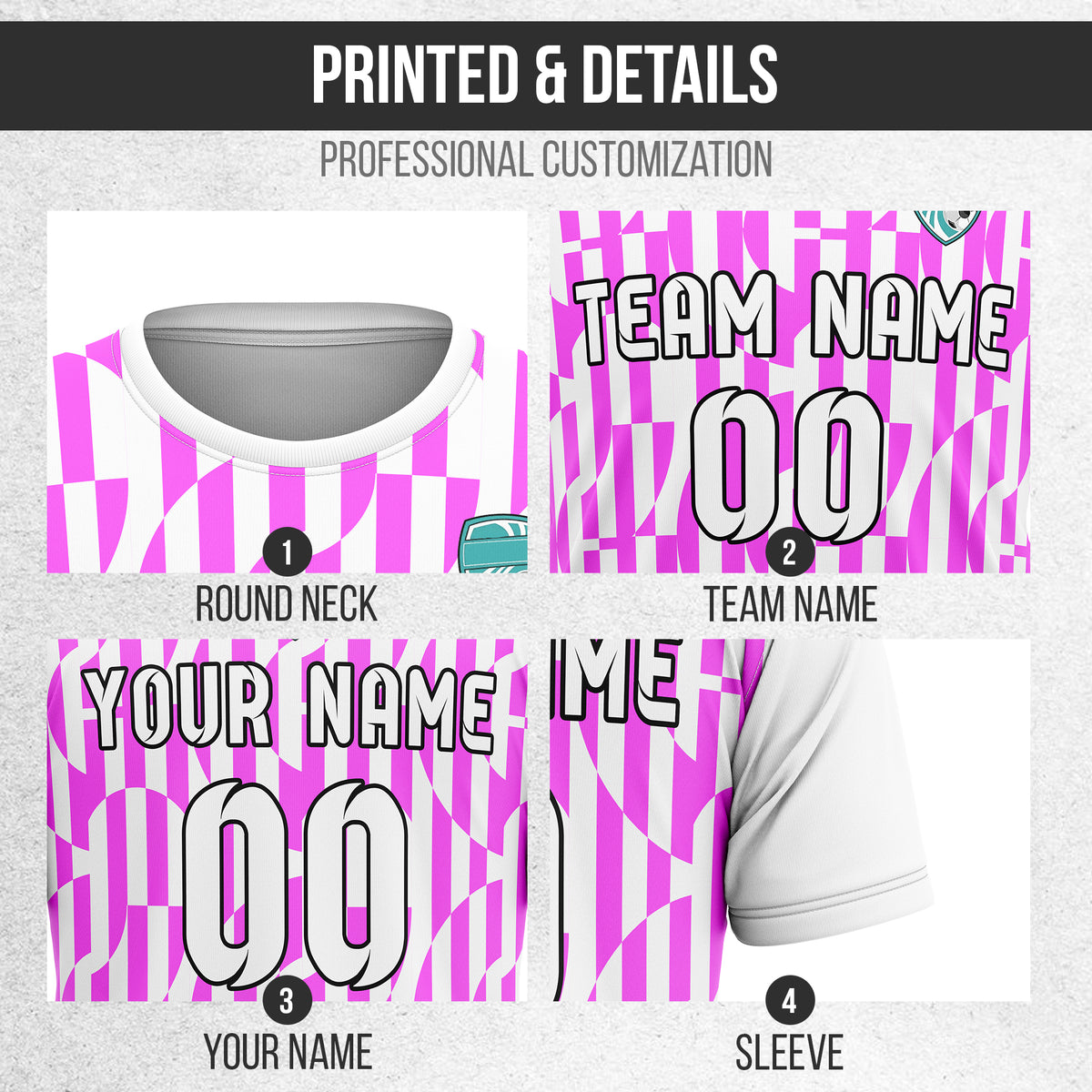 Soccer Jersey - Round Neck - Full Pattern - Design 4 - White