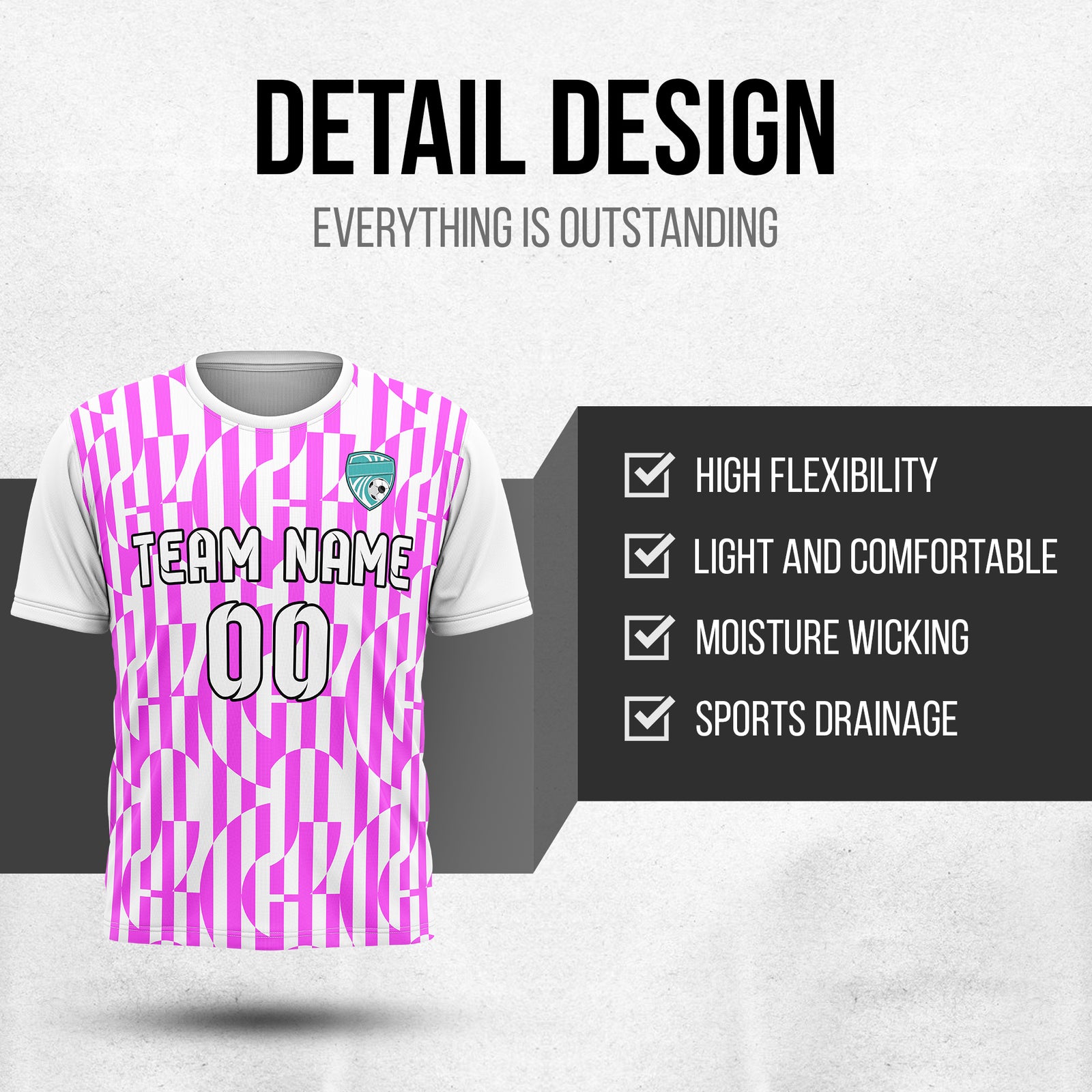 Soccer Jersey - Round Neck - Full Pattern - Design 4 - White