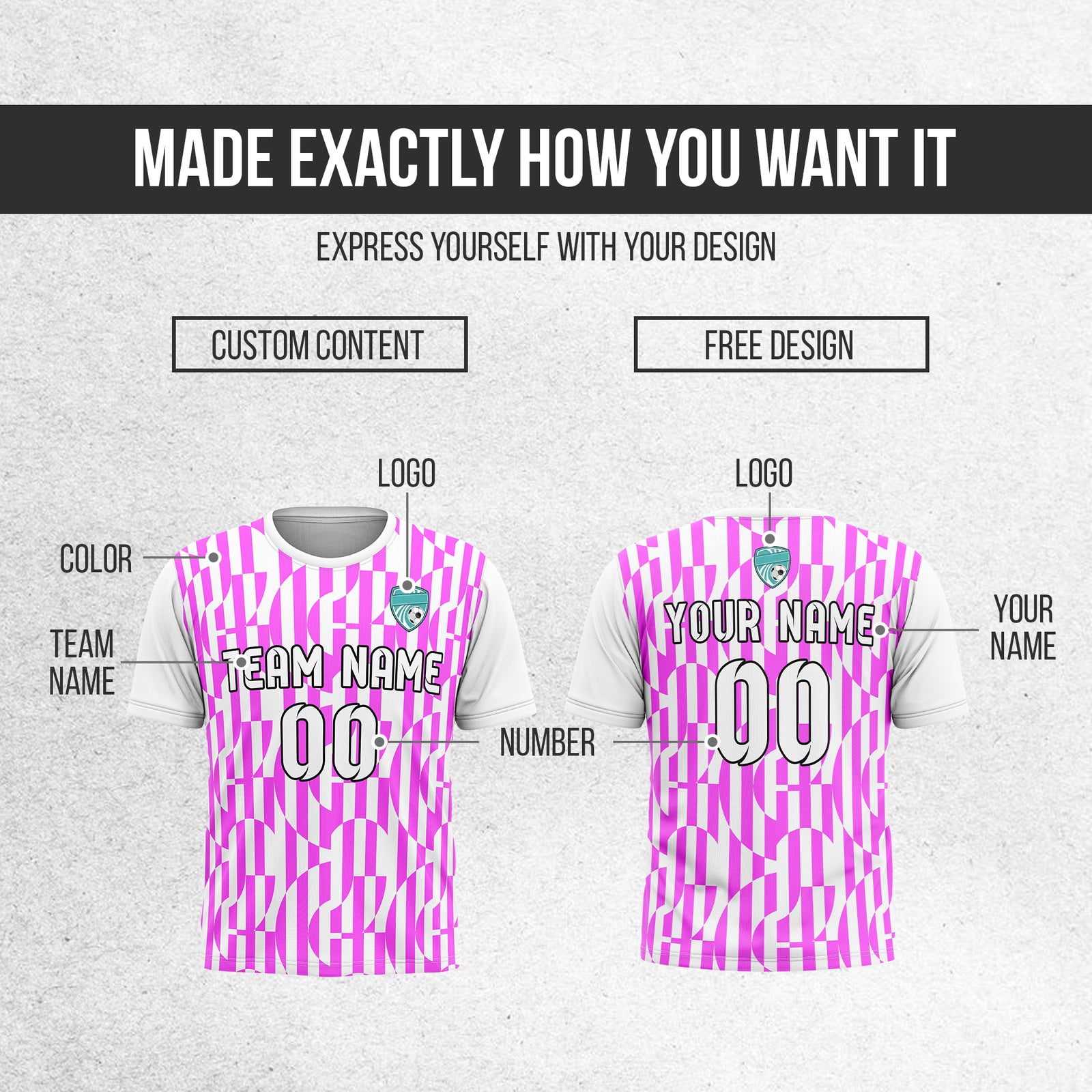 Soccer Jersey - Round Neck - Full Pattern - Design 4 - White