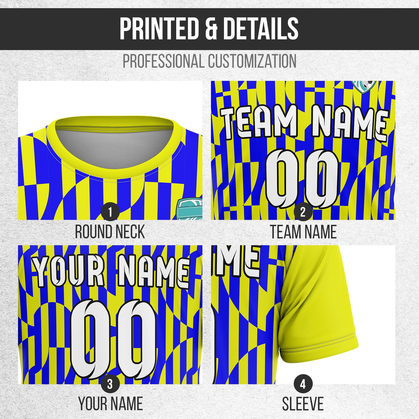 Soccer Jersey - Round Neck - Full Pattern - Design 4 - Yellow