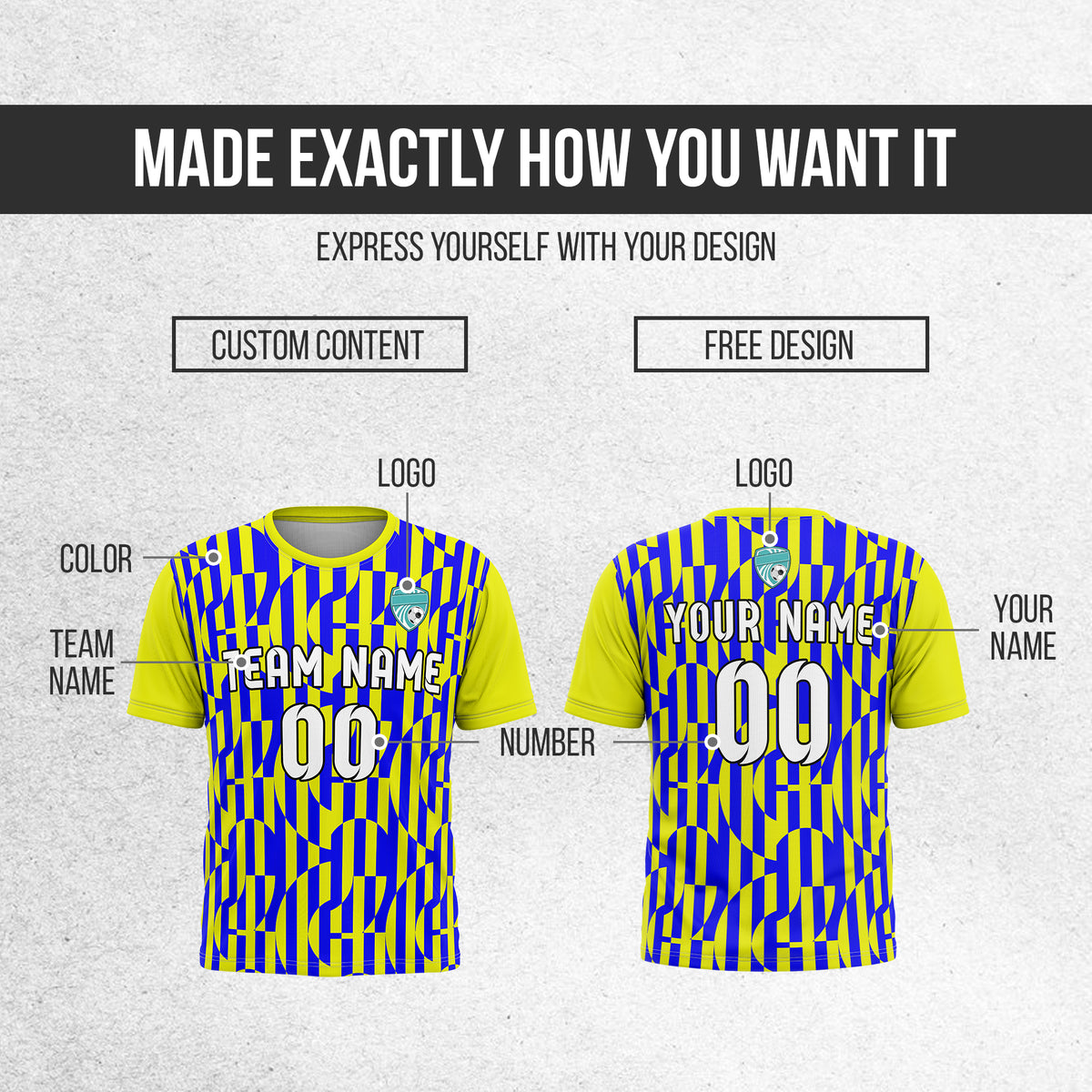 Soccer Jersey - Round Neck - Full Pattern - Design 4 - Yellow