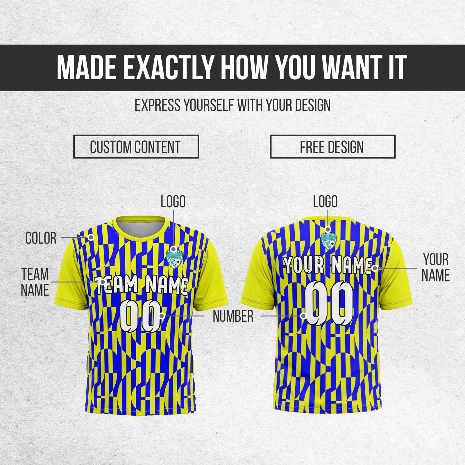 Soccer Jersey - Round Neck - Full Pattern - Design 4 - Yellow