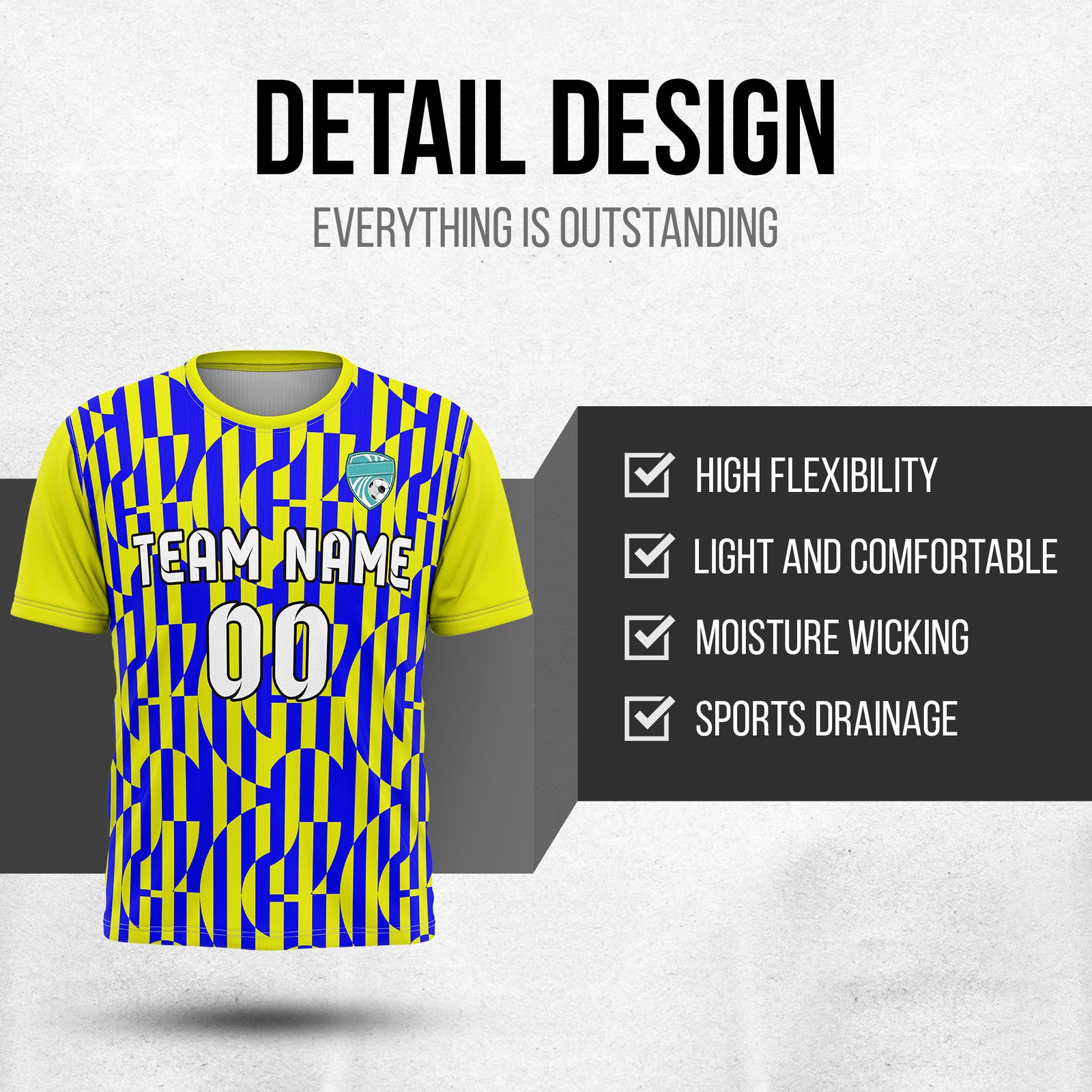 Soccer Jersey - Round Neck - Full Pattern - Design 4 - Yellow