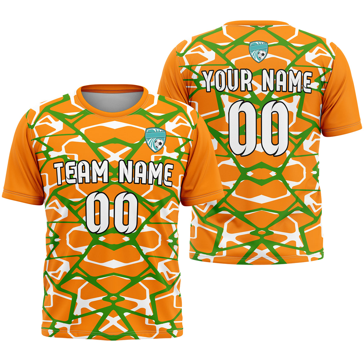 Soccer Jersey - Round Neck - Full Pattern - Design 5 - Orange