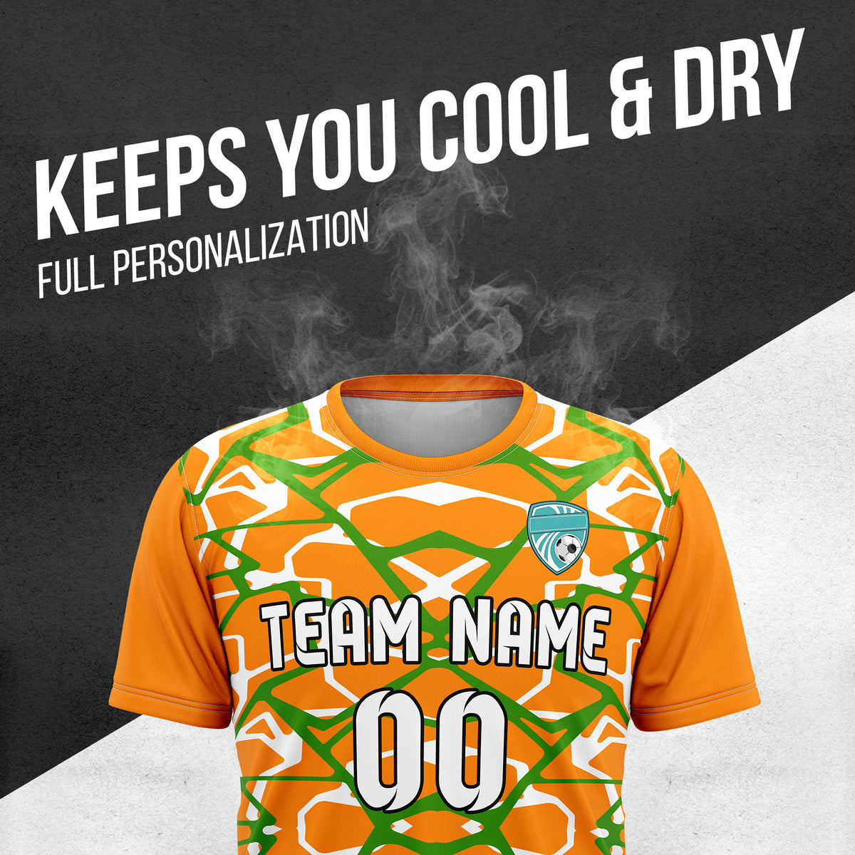 Soccer Jersey - Round Neck - Full Pattern - Design 5 - Orange