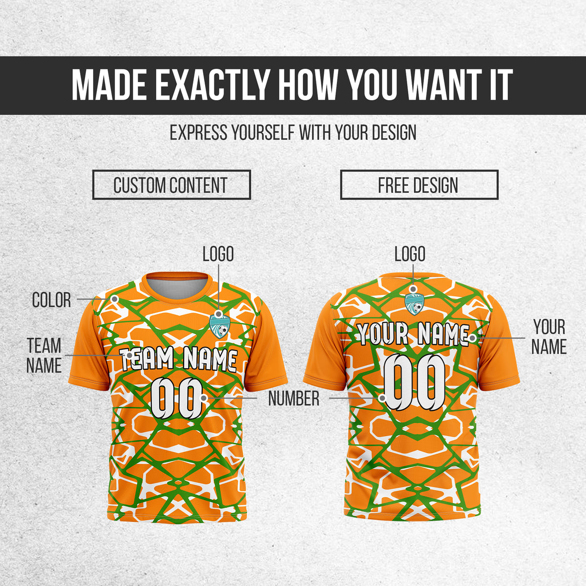 Soccer Jersey - Round Neck - Full Pattern - Design 5 - Orange