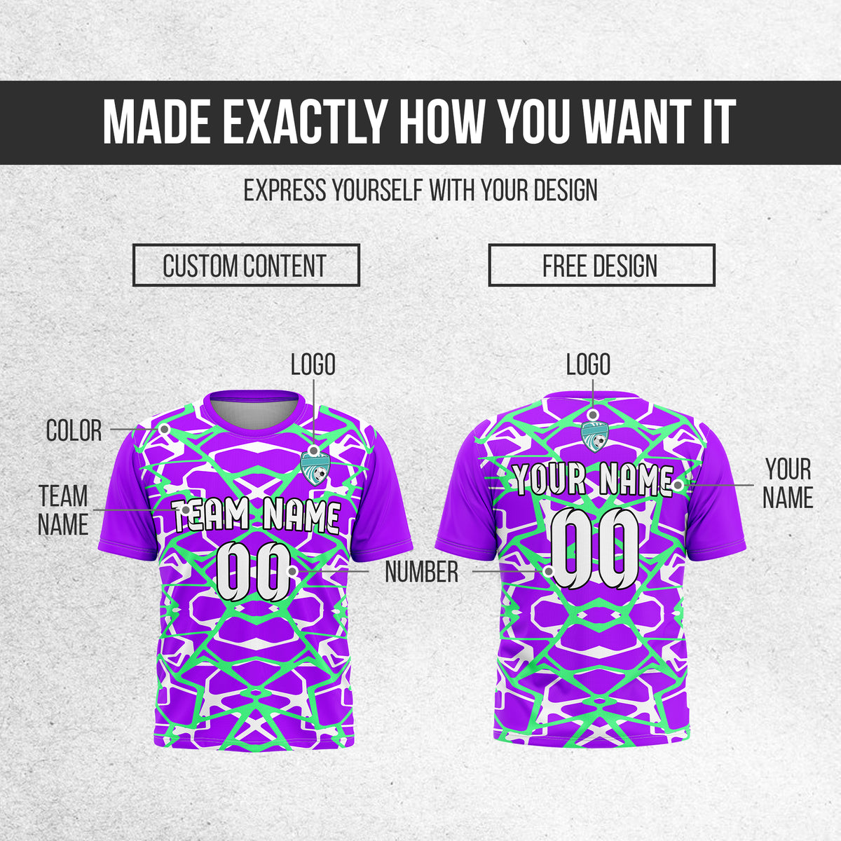 Soccer Jersey - Round Neck - Full Pattern - Design 5 - Purple