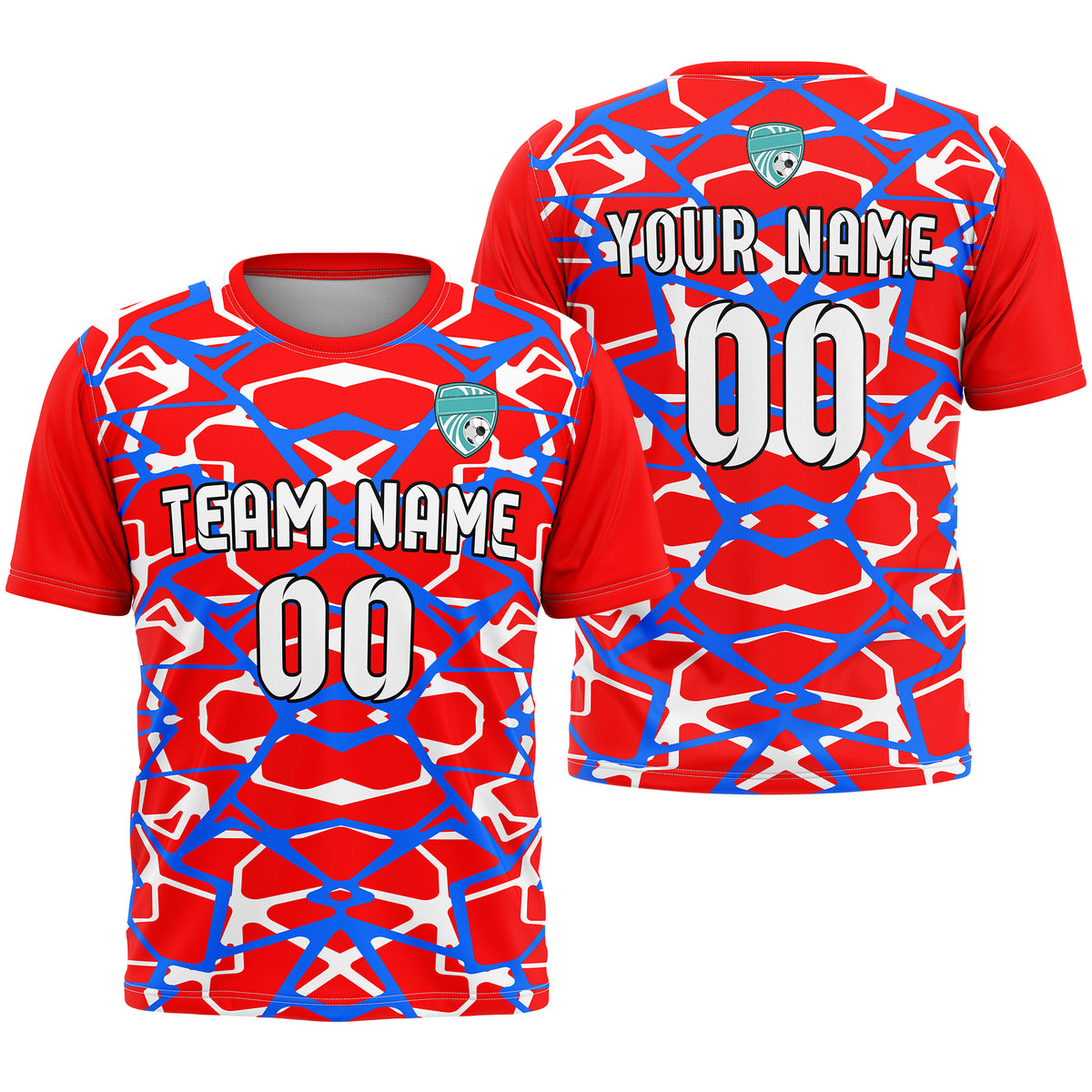 Soccer Jersey - Round Neck - Full Pattern - Design 5 - Red