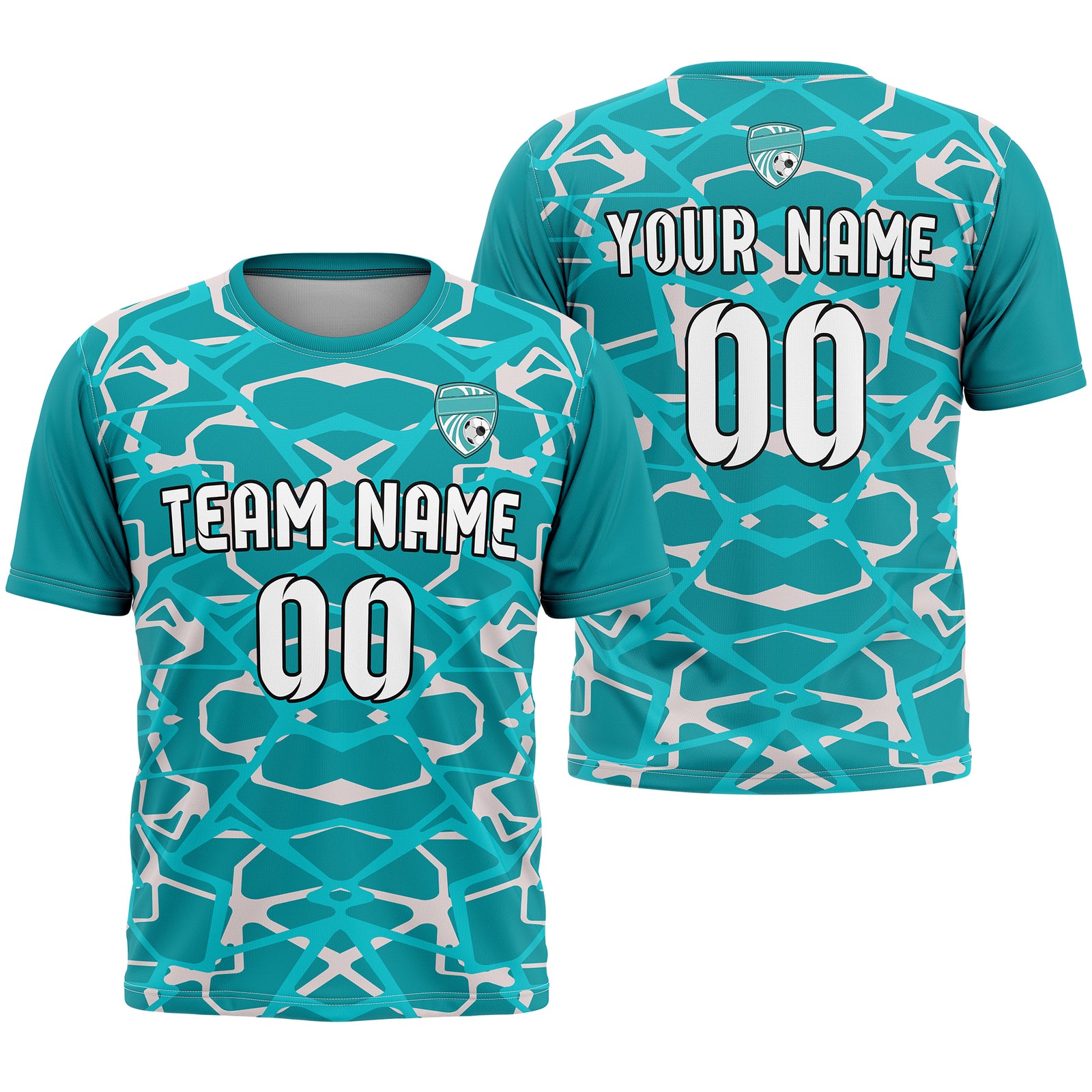Soccer Jersey - Round Neck - Full Pattern - Design 5 - Teal