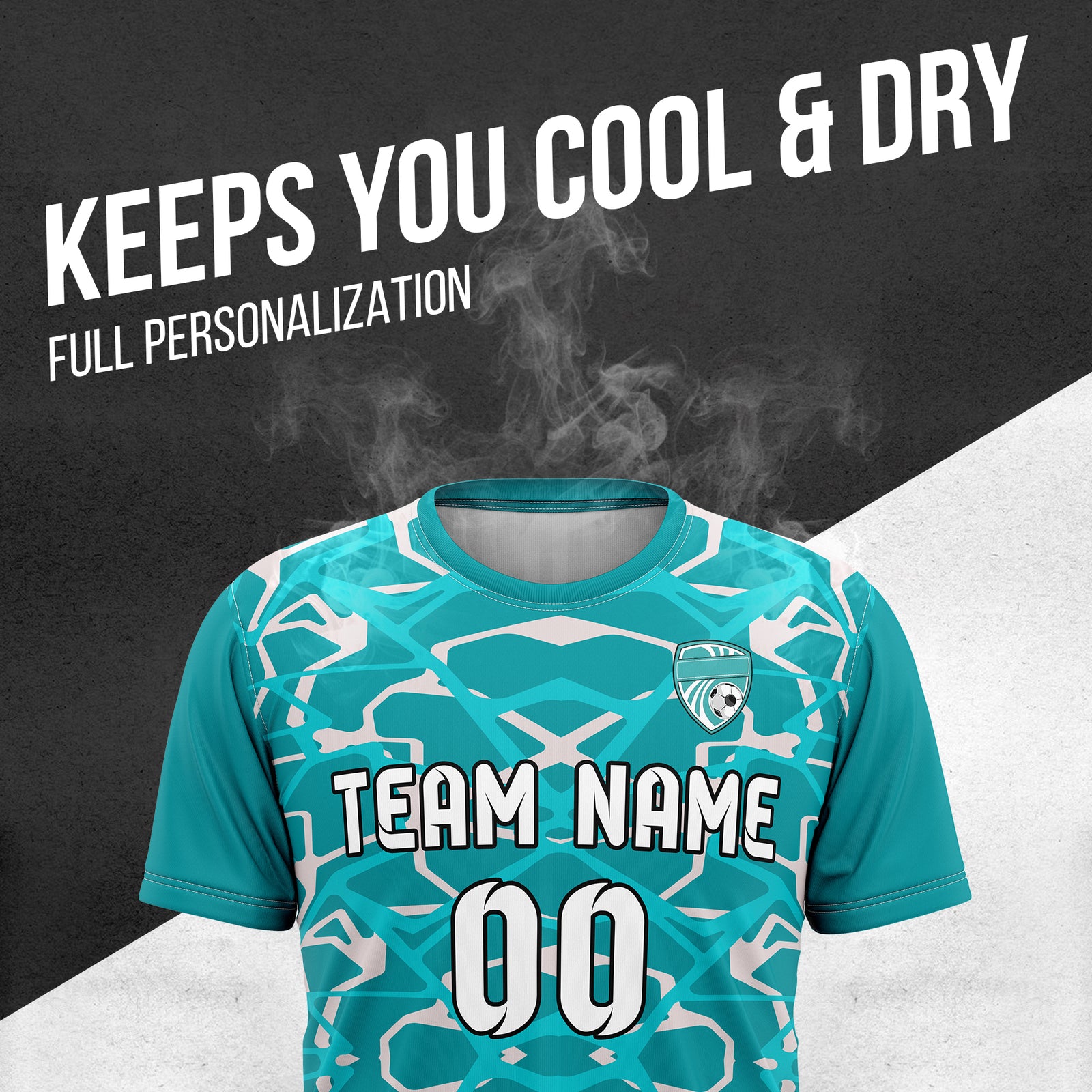 Soccer Jersey - Round Neck - Full Pattern - Design 5 - Teal