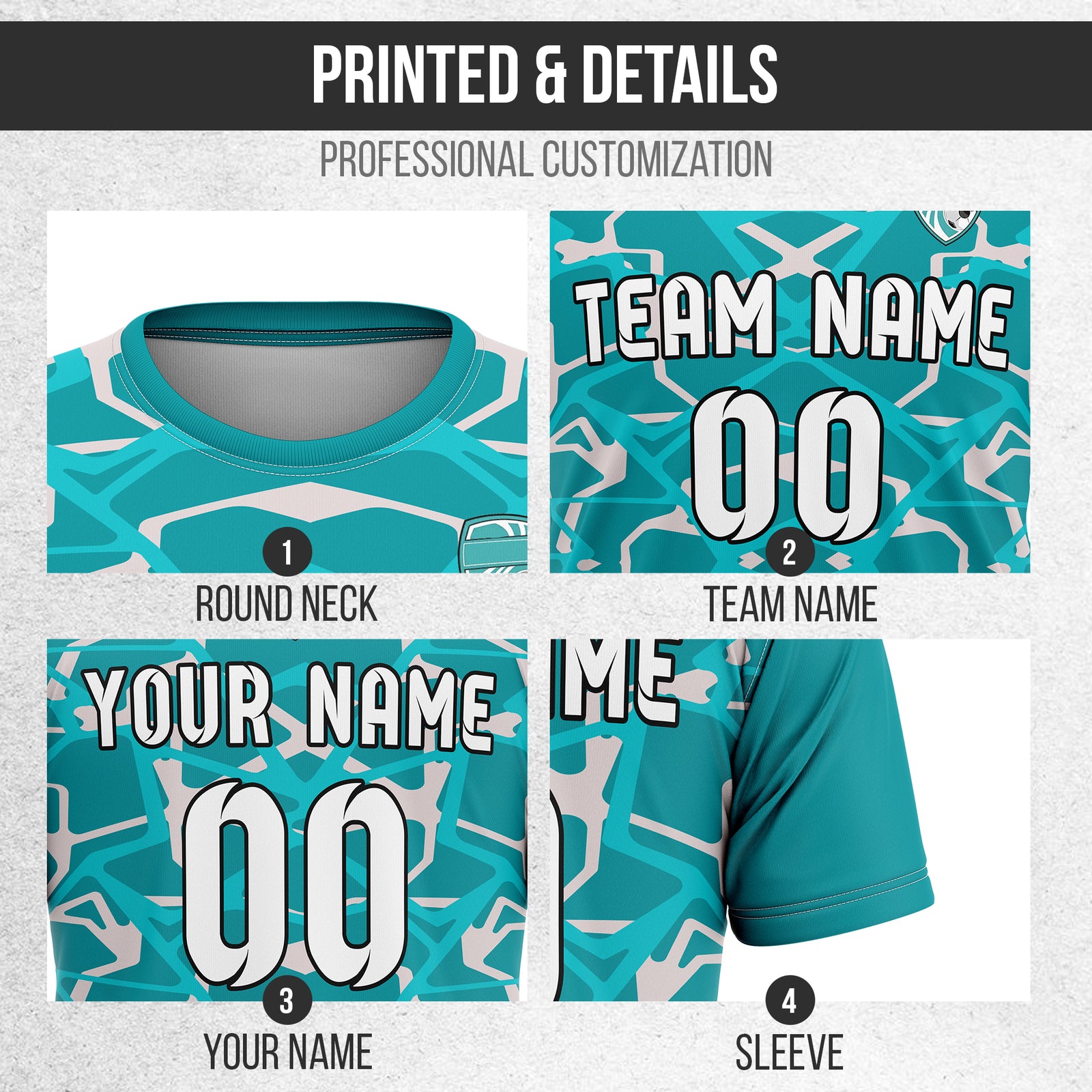 Soccer Jersey - Round Neck - Full Pattern - Design 5 - Teal