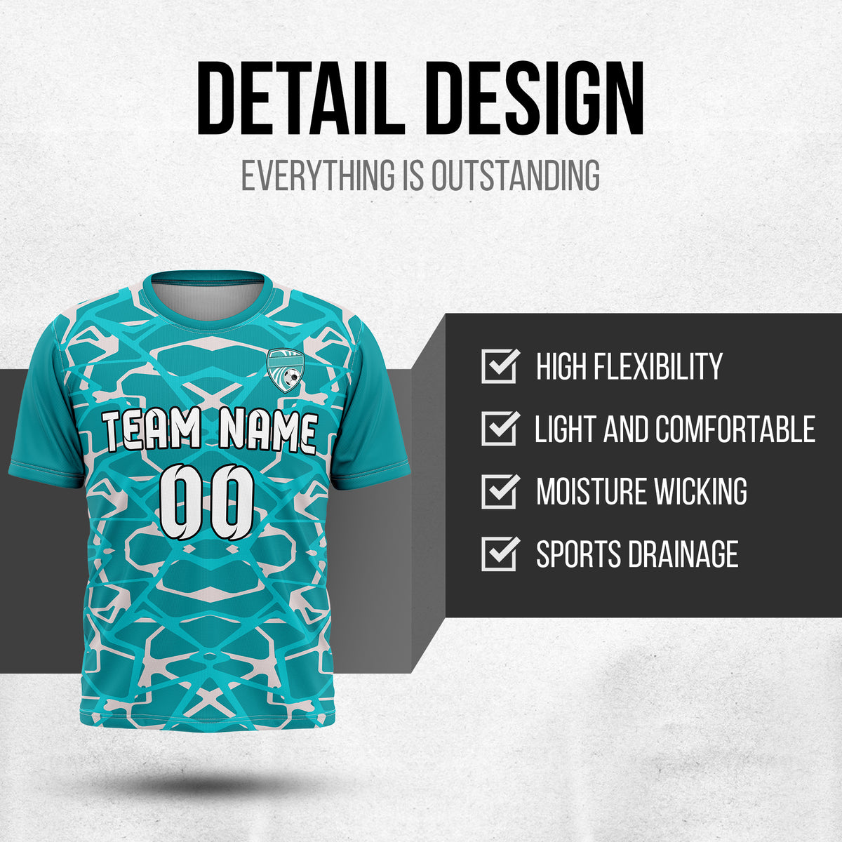 Soccer Jersey - Round Neck - Full Pattern - Design 5 - Teal