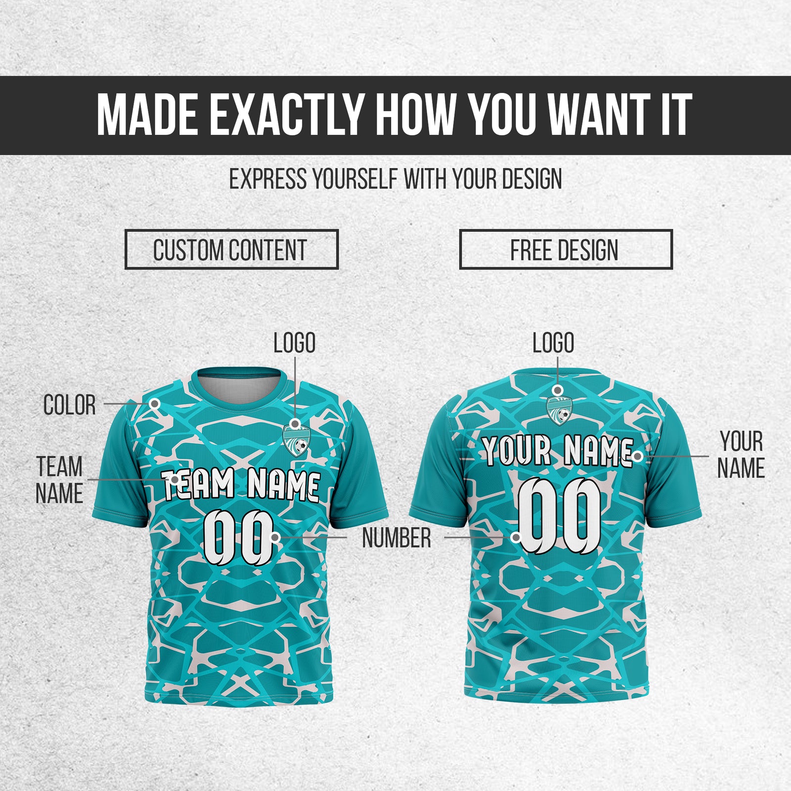 Soccer Jersey - Round Neck - Full Pattern - Design 5 - Teal