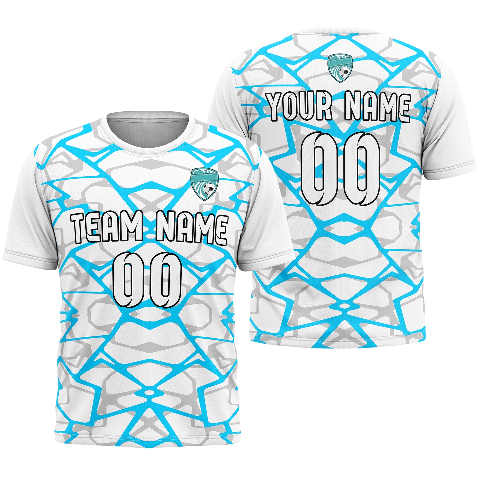 Soccer Jersey - Round Neck - Full Pattern - Design 5 - White