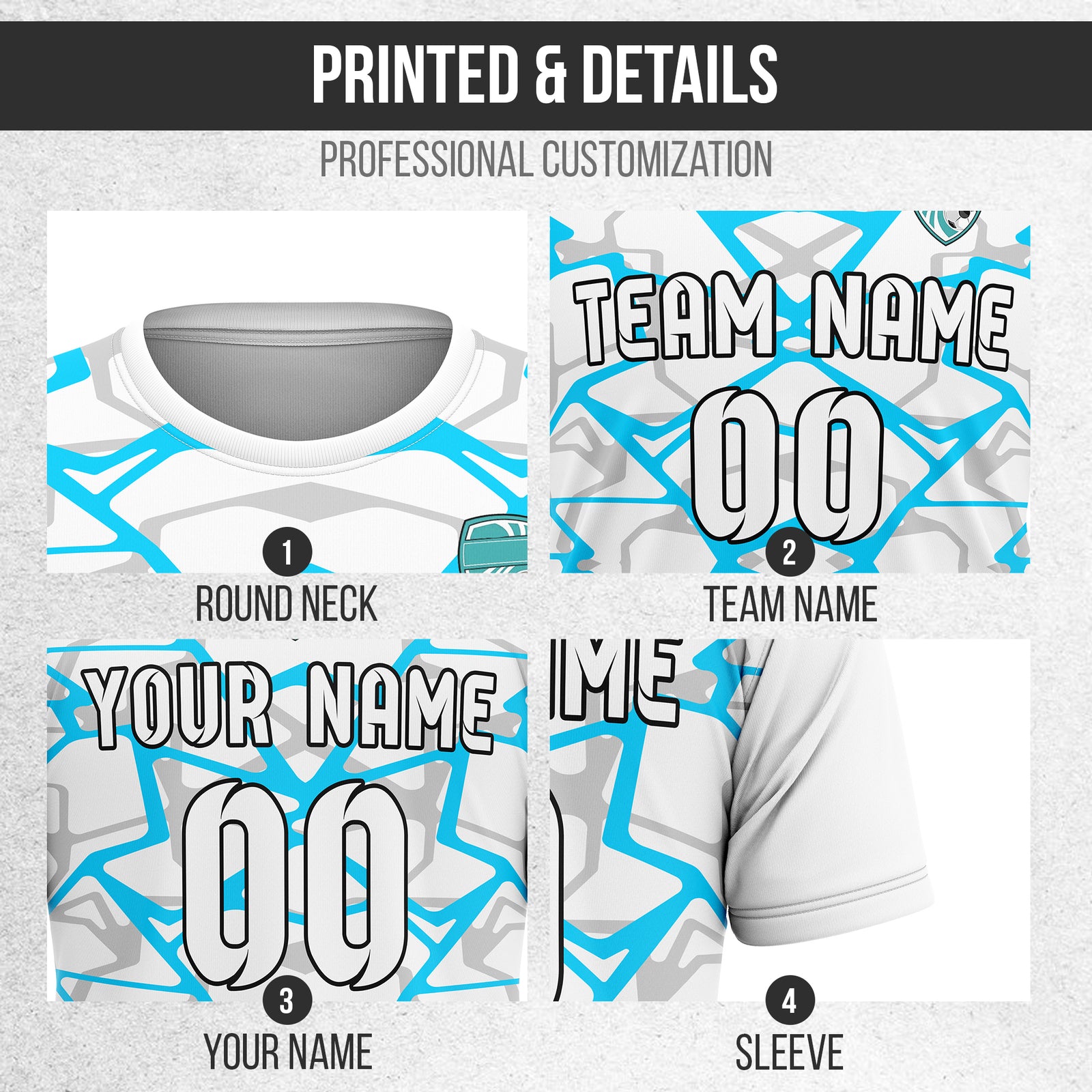 Soccer Jersey - Round Neck - Full Pattern - Design 5 - White