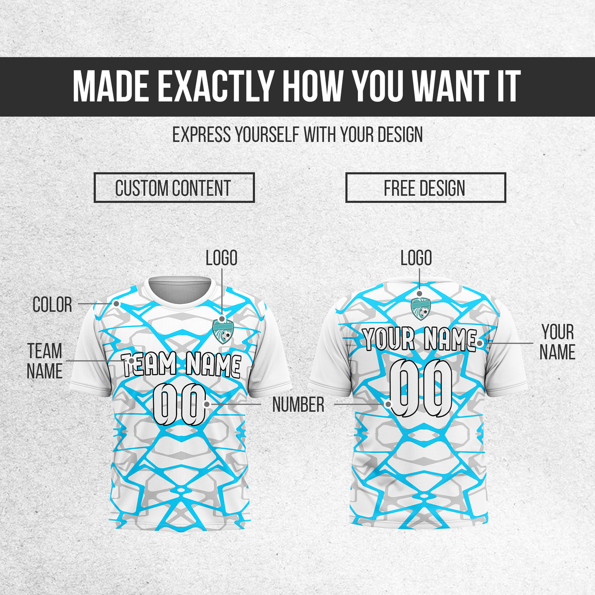 Soccer Jersey - Round Neck - Full Pattern - Design 5 - White