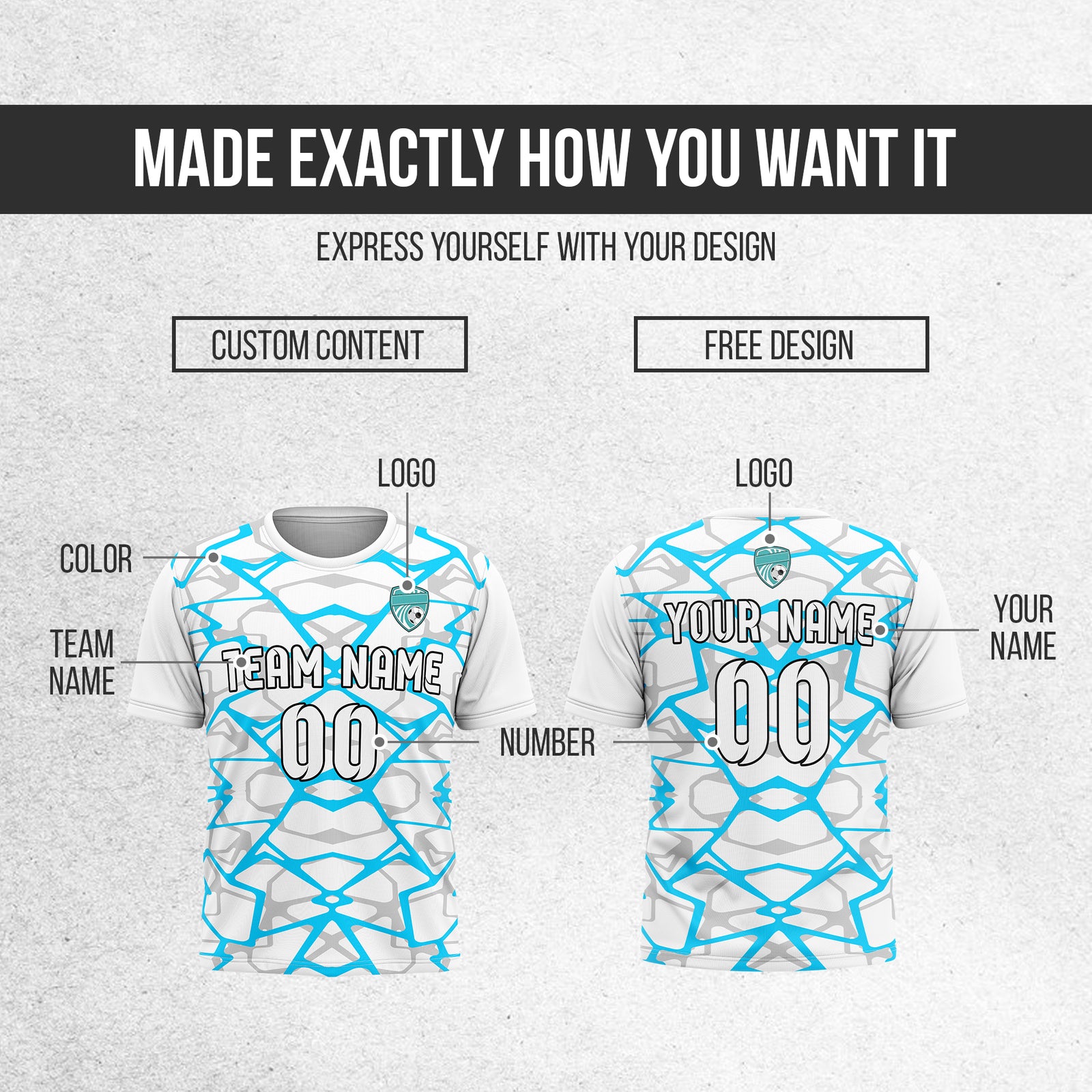 Soccer Jersey - Round Neck - Full Pattern - Design 5 - White