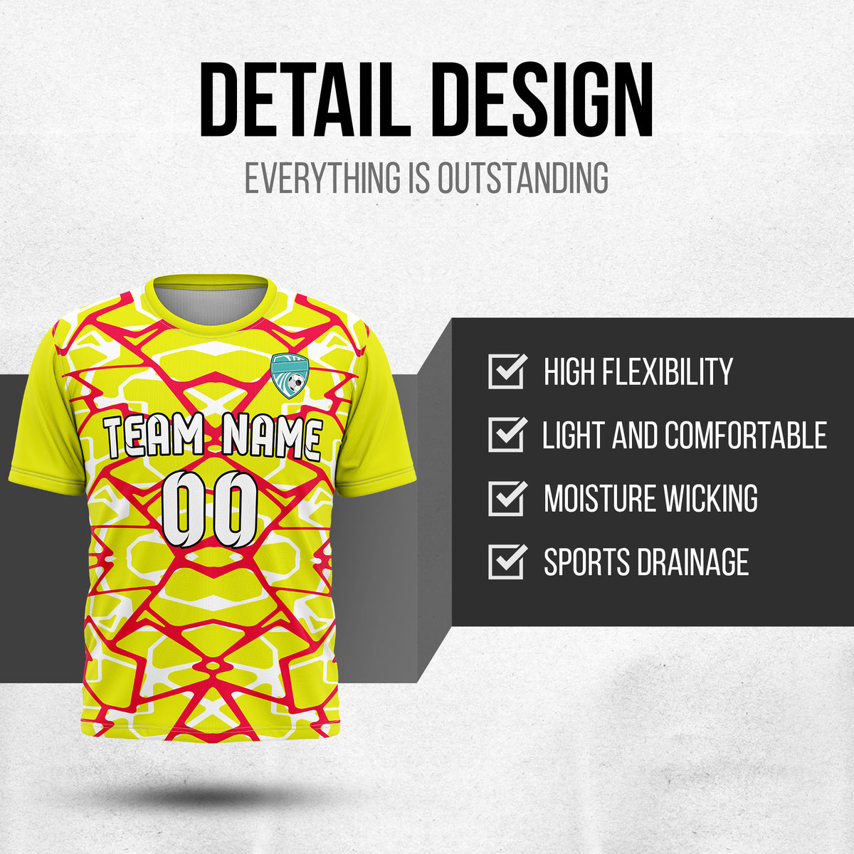 Soccer Jersey - Round Neck - Full Pattern - Design 5 - Yellow
