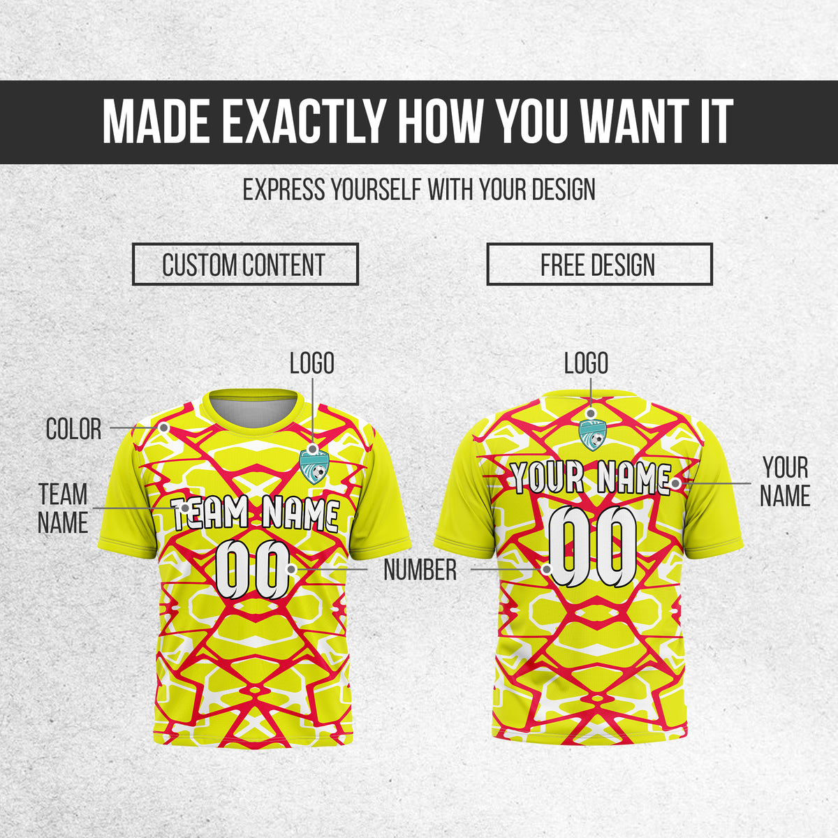 Soccer Jersey - Round Neck - Full Pattern - Design 5 - Yellow