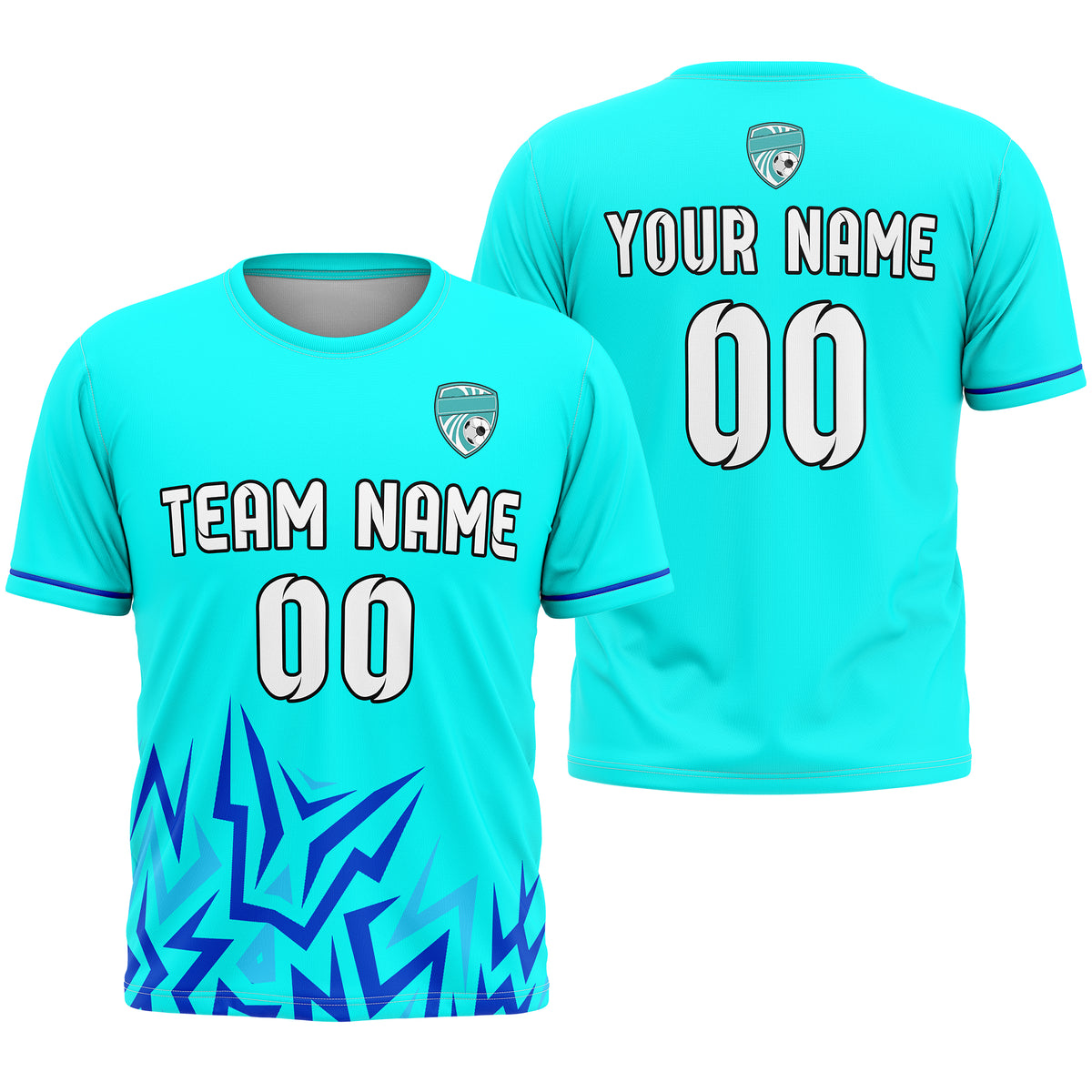 Soccer Jersey - Round Neck - Side Pattern - Design 1 - Aqua