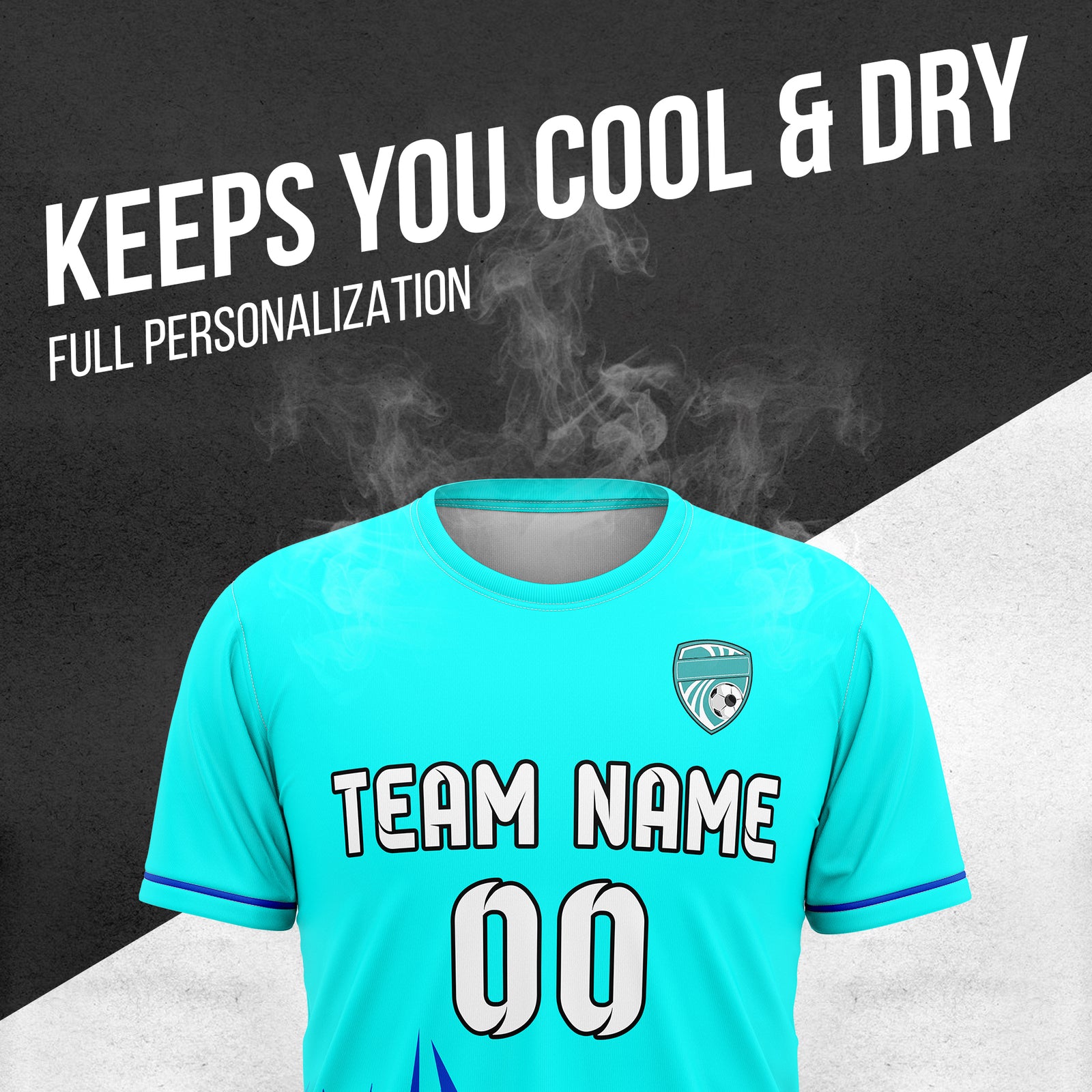 Soccer Jersey - Round Neck - Side Pattern - Design 1 - Aqua