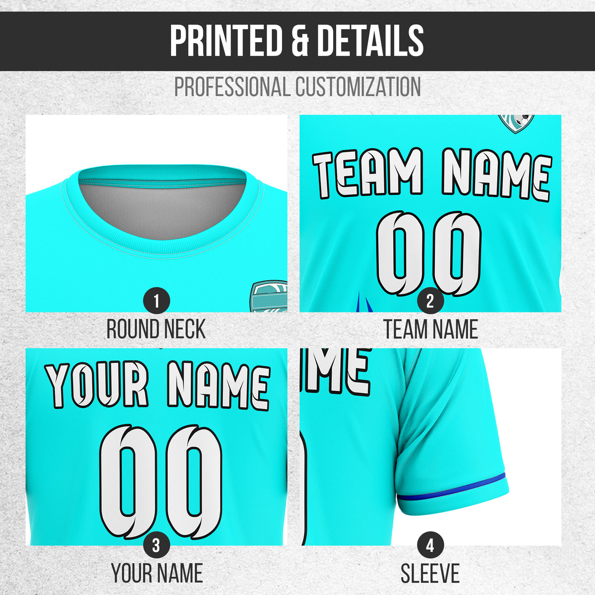 Soccer Jersey - Round Neck - Side Pattern - Design 1 - Aqua