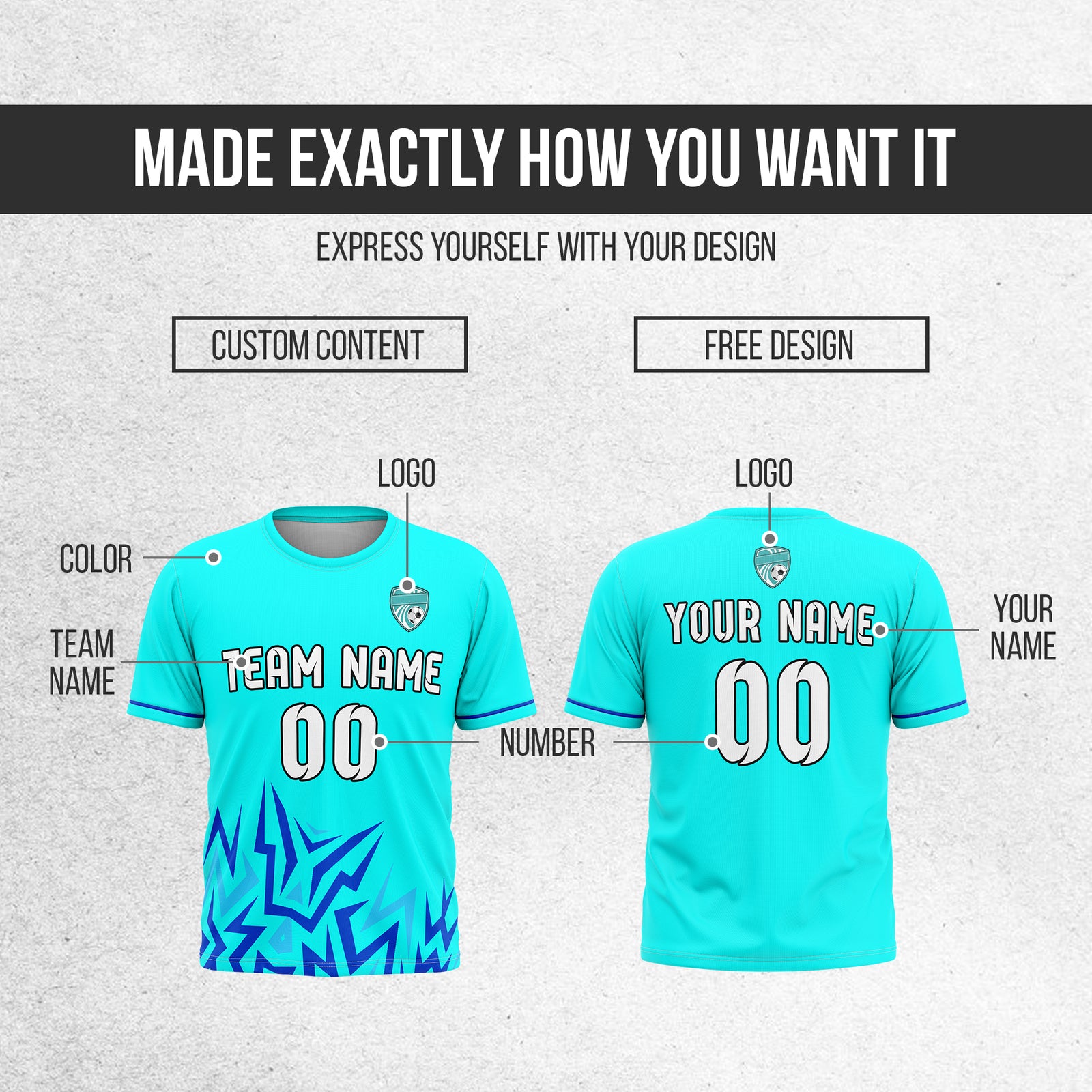 Soccer Jersey - Round Neck - Side Pattern - Design 1 - Aqua