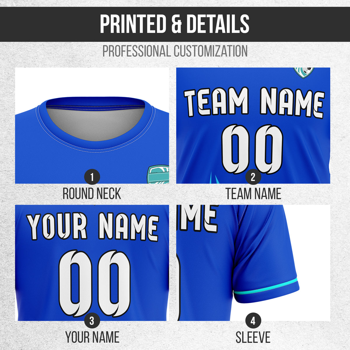 Soccer Jersey - Round Neck - Side Pattern - Design 1 - Blue