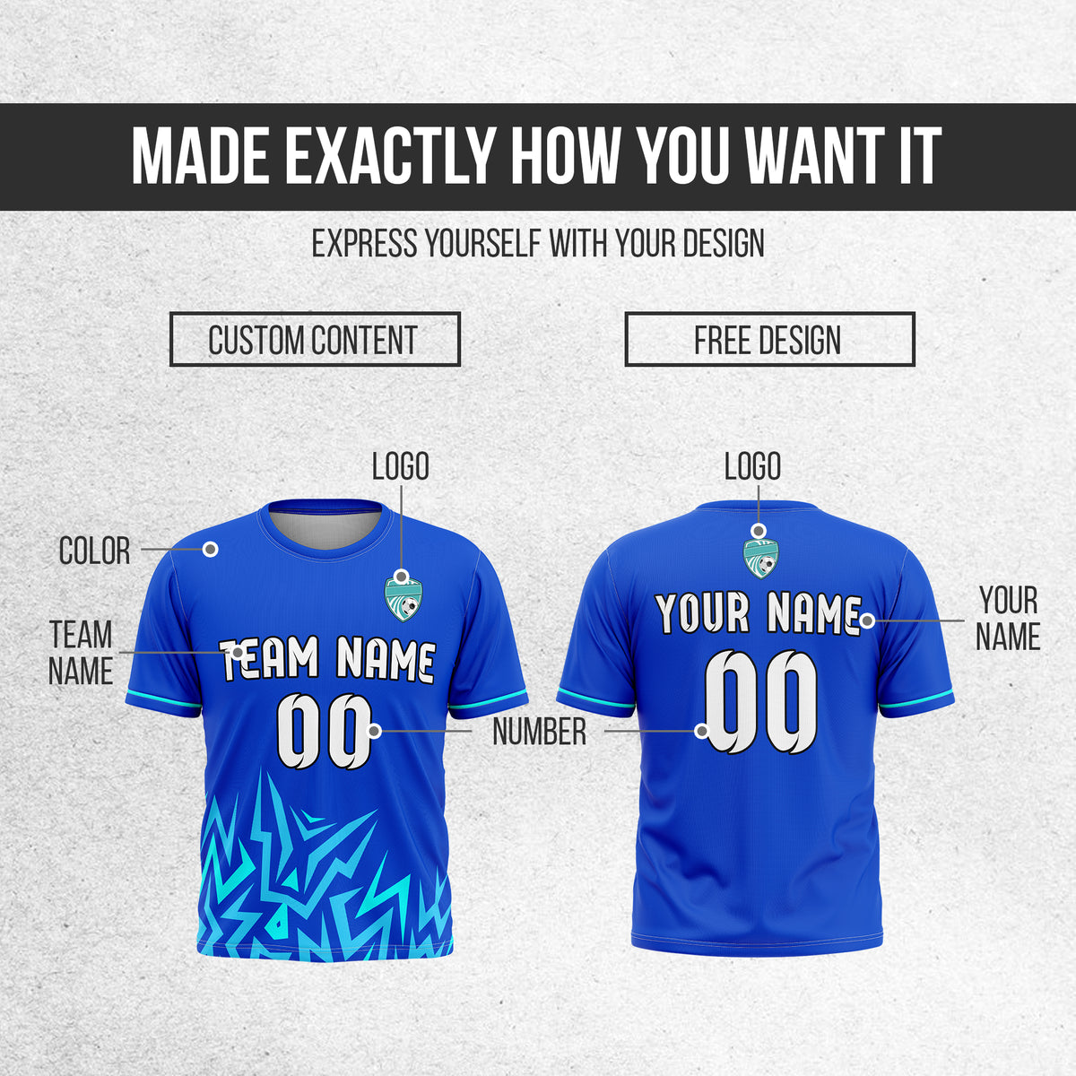 Soccer Jersey - Round Neck - Side Pattern - Design 1 - Blue