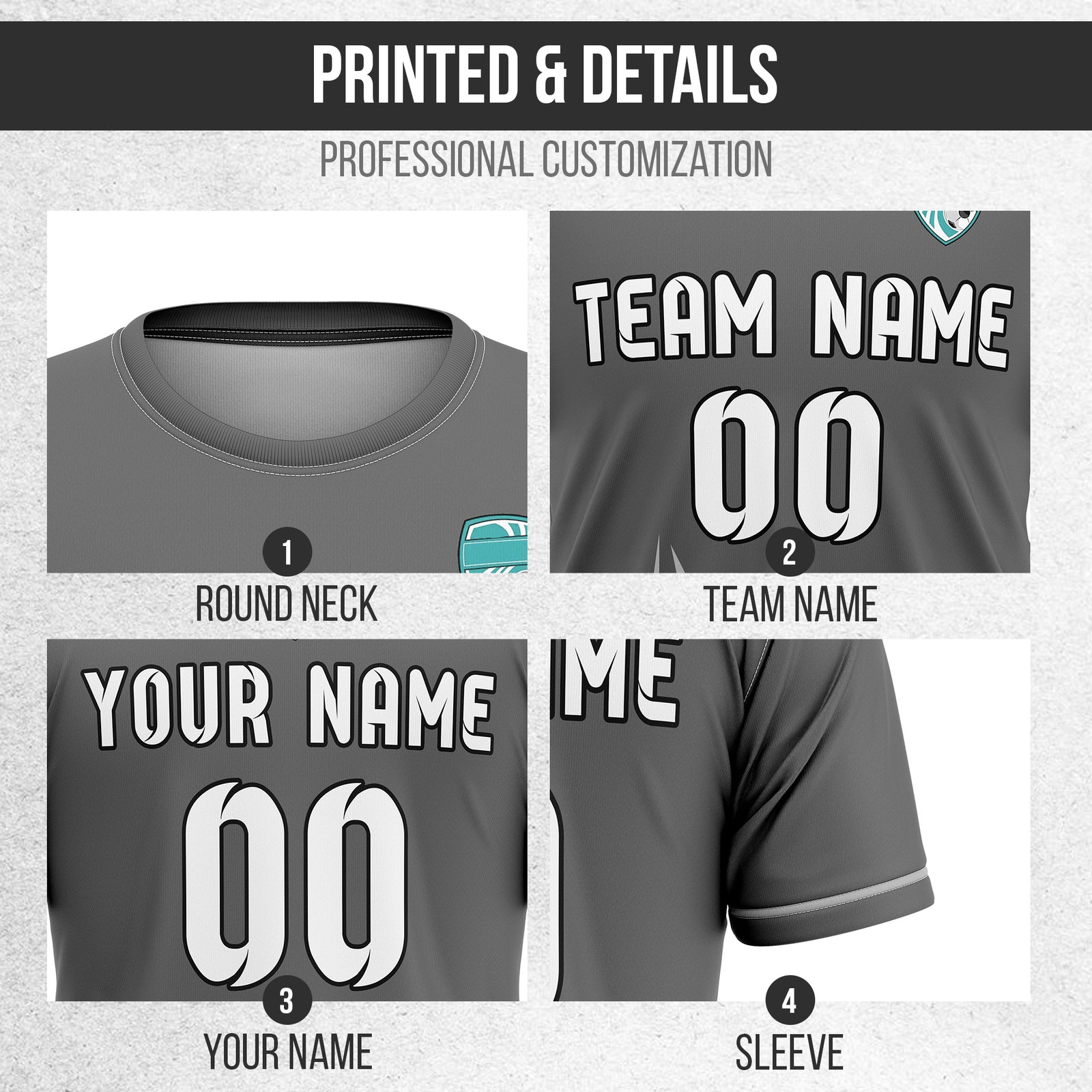 Soccer Jersey - Round Neck - Side Pattern - Design 1 - Dark Grey