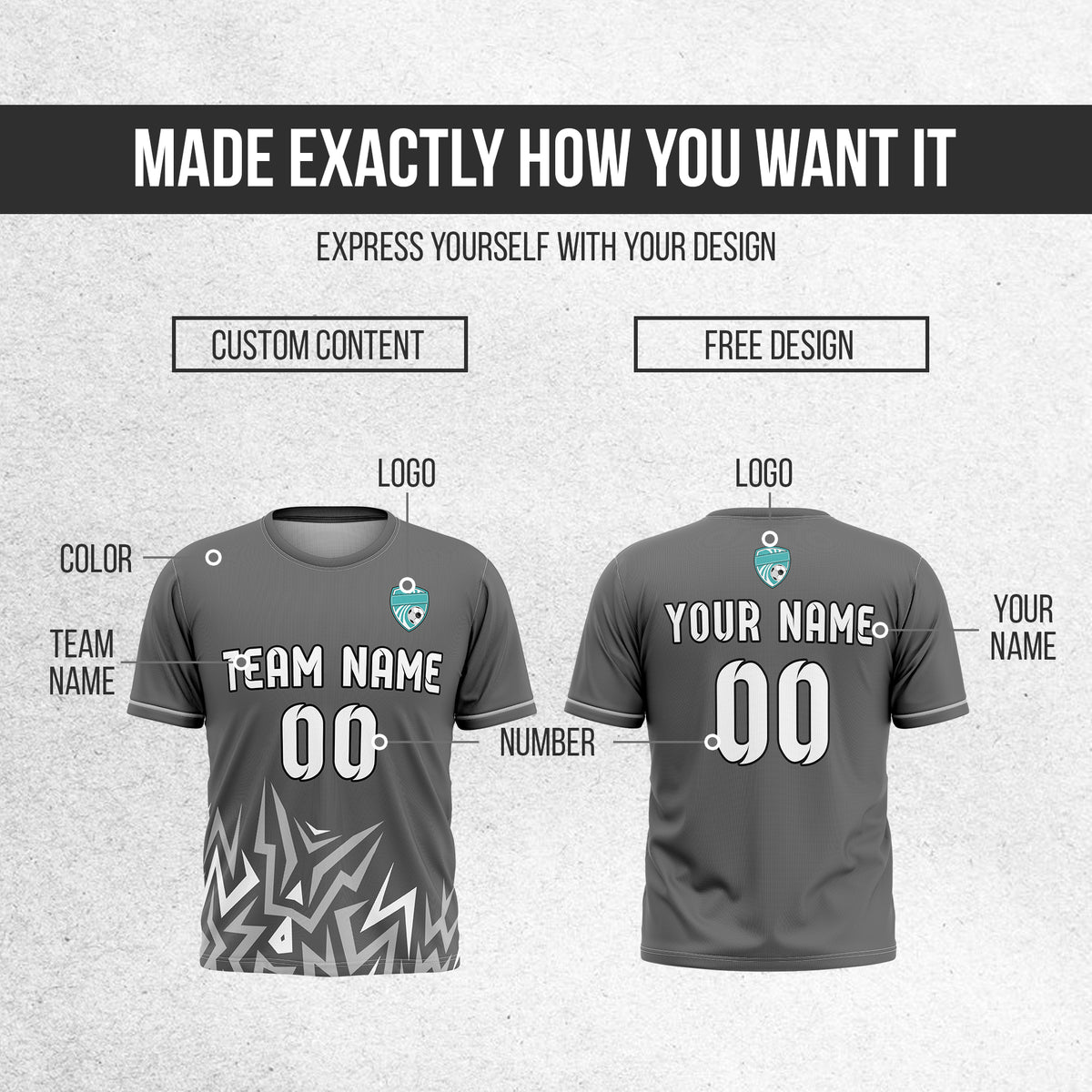 Soccer Jersey - Round Neck - Side Pattern - Design 1 - Dark Grey