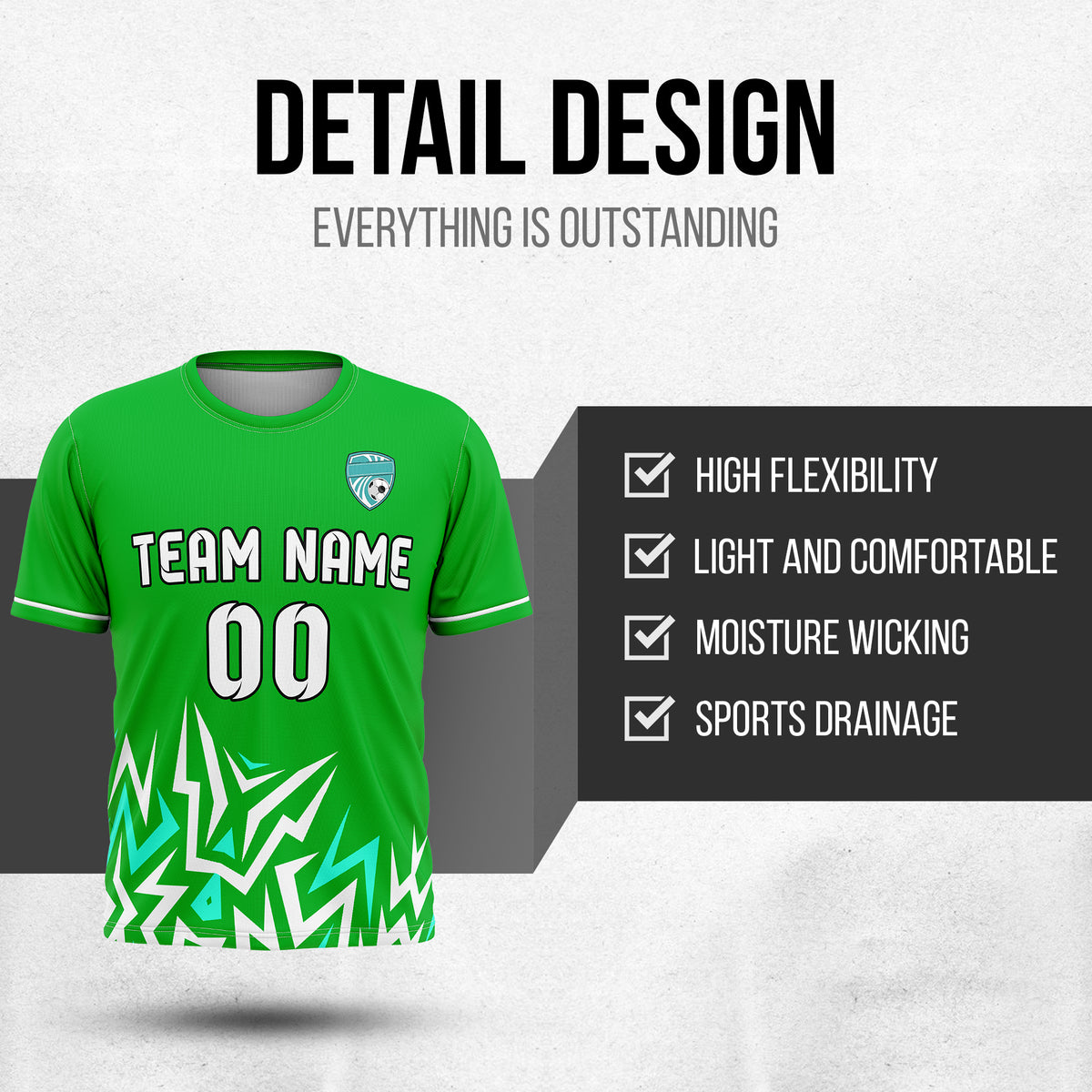 Soccer Jersey - Round Neck - Side Pattern - Design 1 - Green