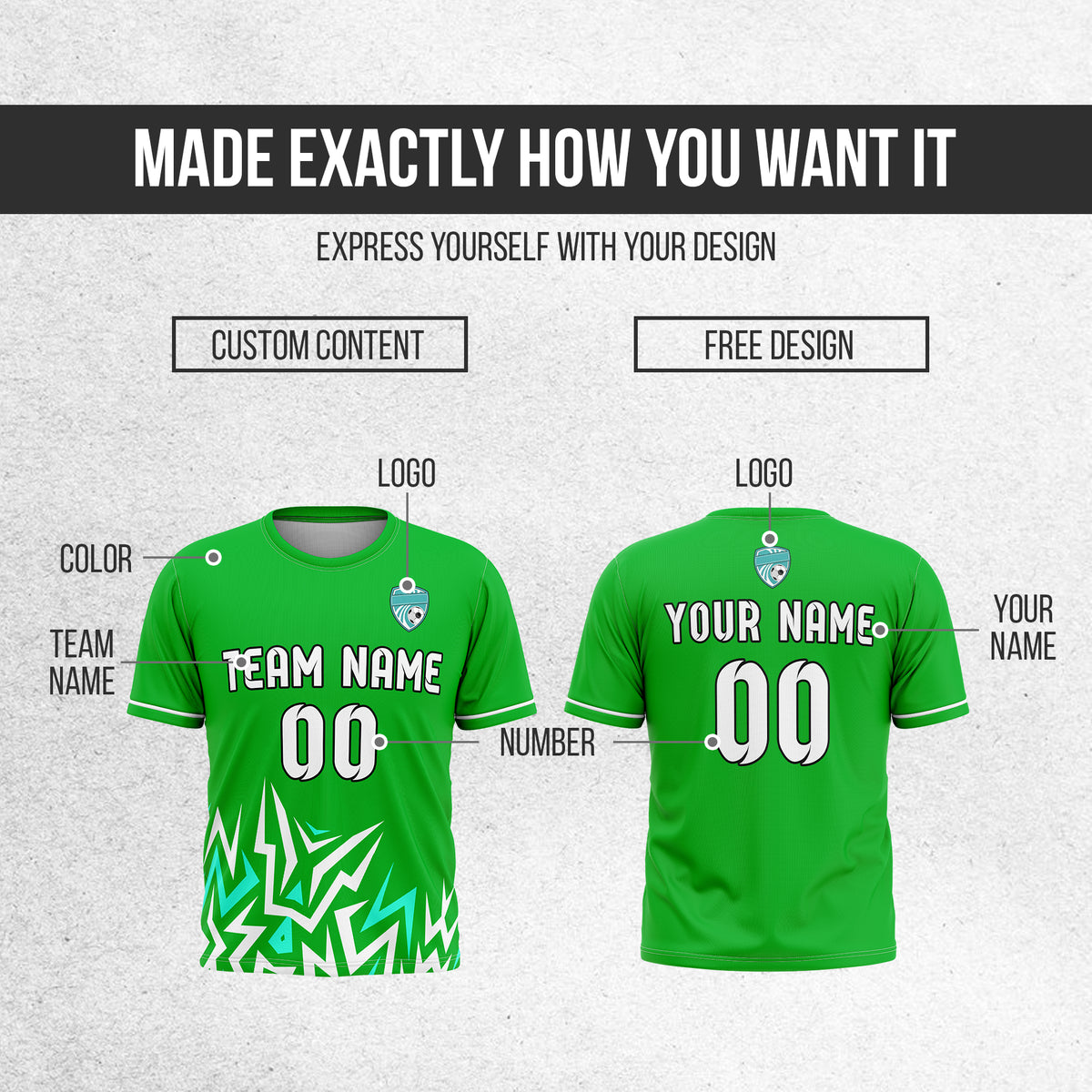 Soccer Jersey - Round Neck - Side Pattern - Design 1 - Green