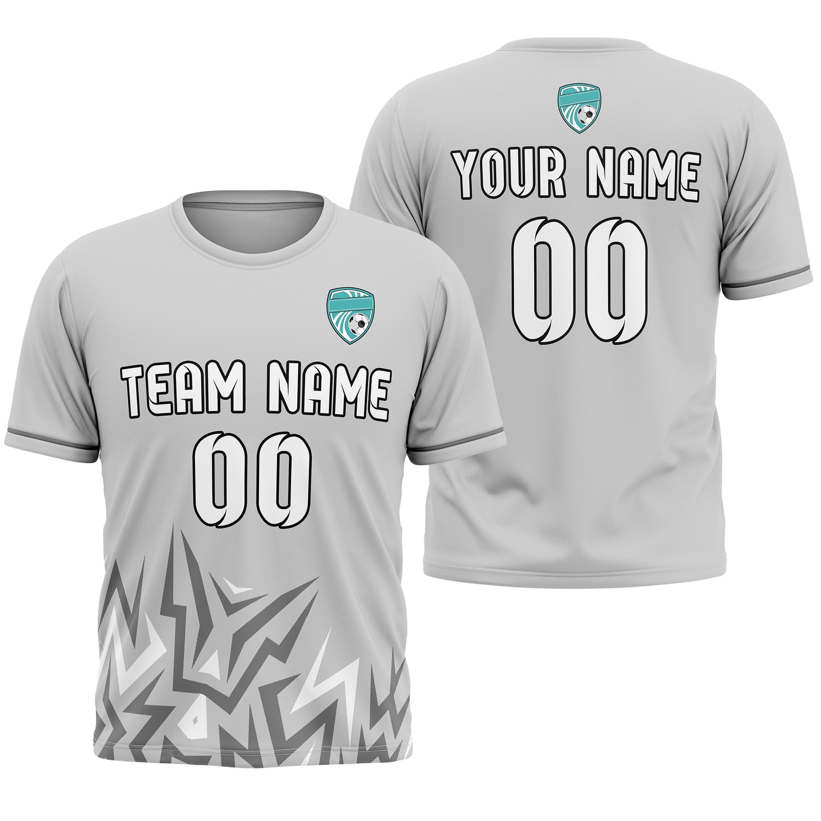 Soccer Jersey - Round Neck - Side Pattern - Design 1 - Grey