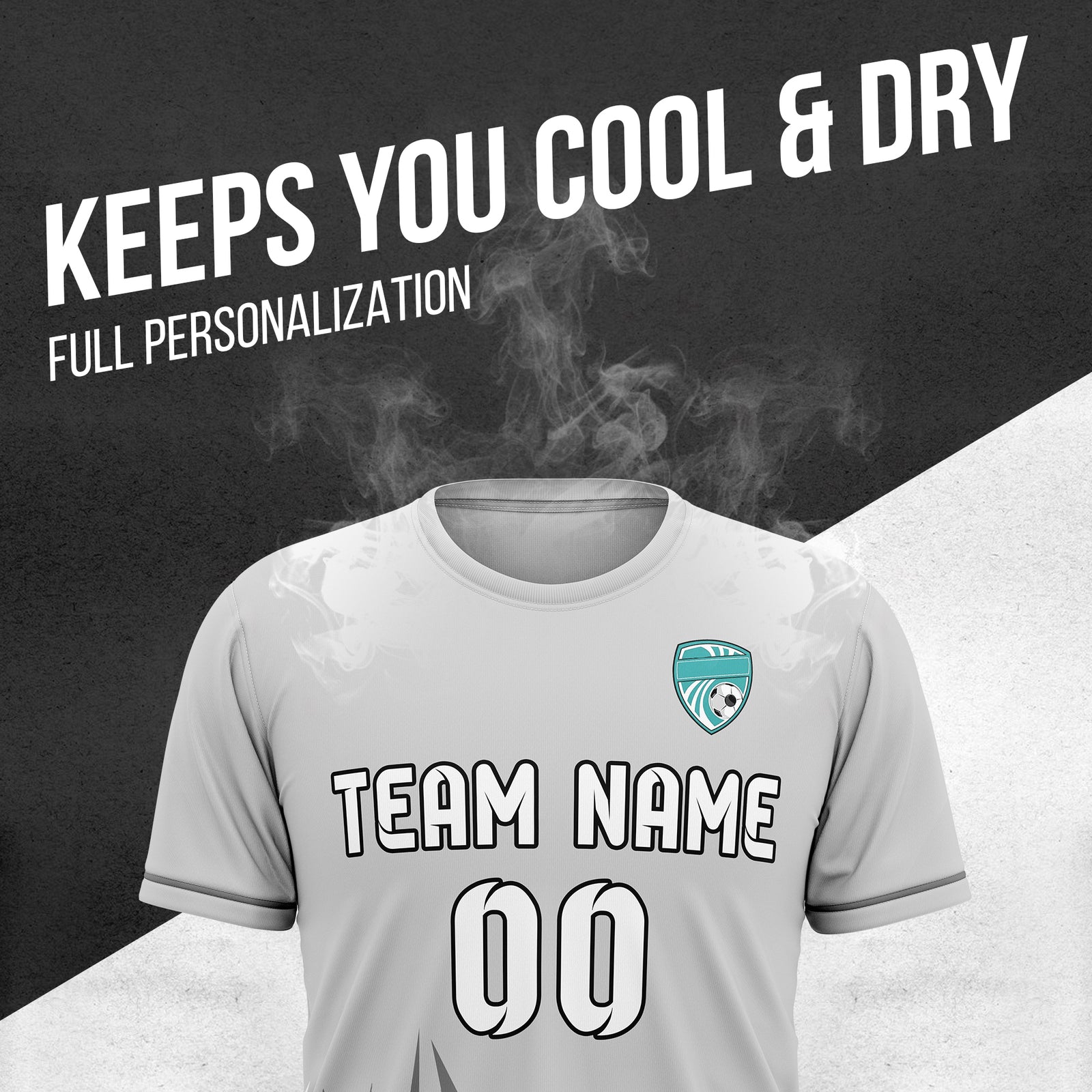 Soccer Jersey - Round Neck - Side Pattern - Design 1 - Grey