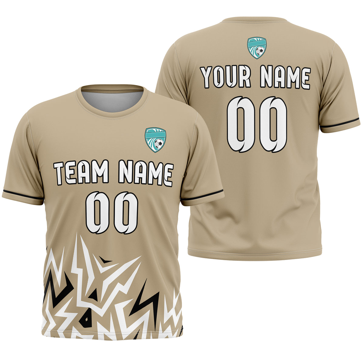 Soccer Jersey - Round Neck - Side Pattern - Design 1 - Khakhii